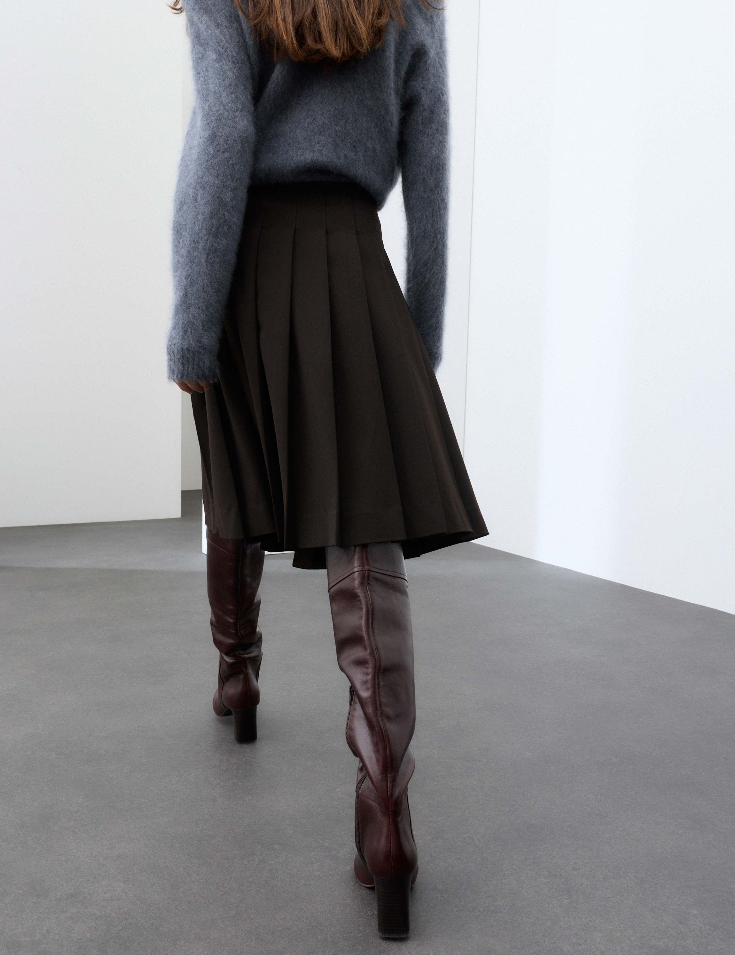 Wool Blend Pleated Midi Kilt Skirt 4 of 7