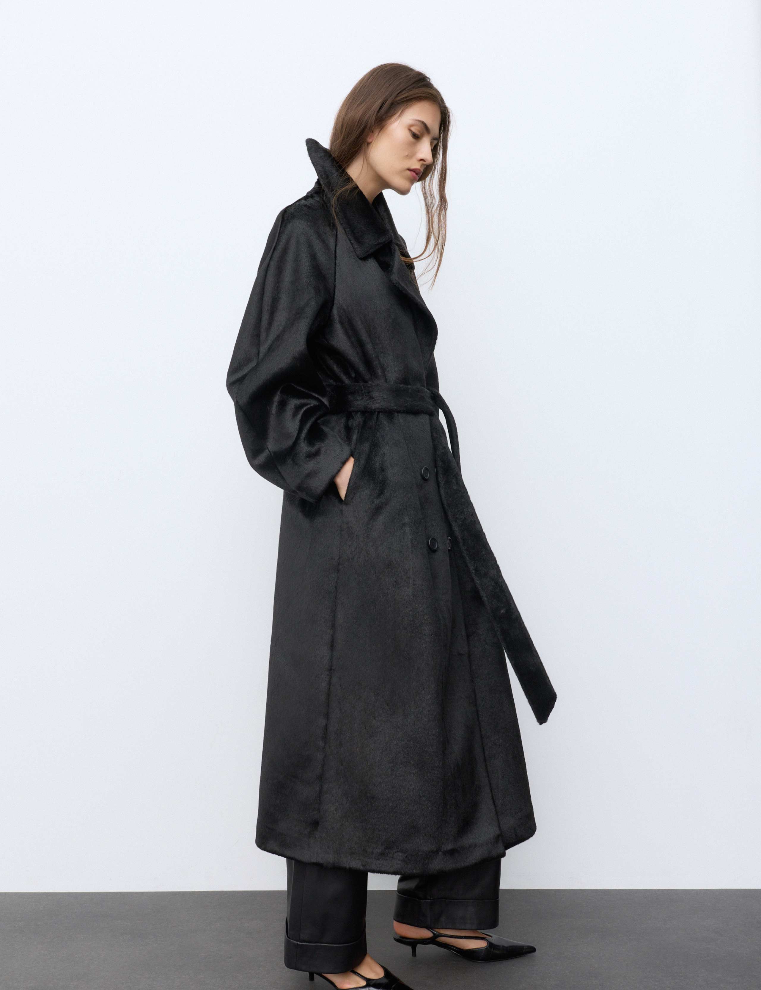 Faux Fur Double Breasted Longline Coat 5 of 10