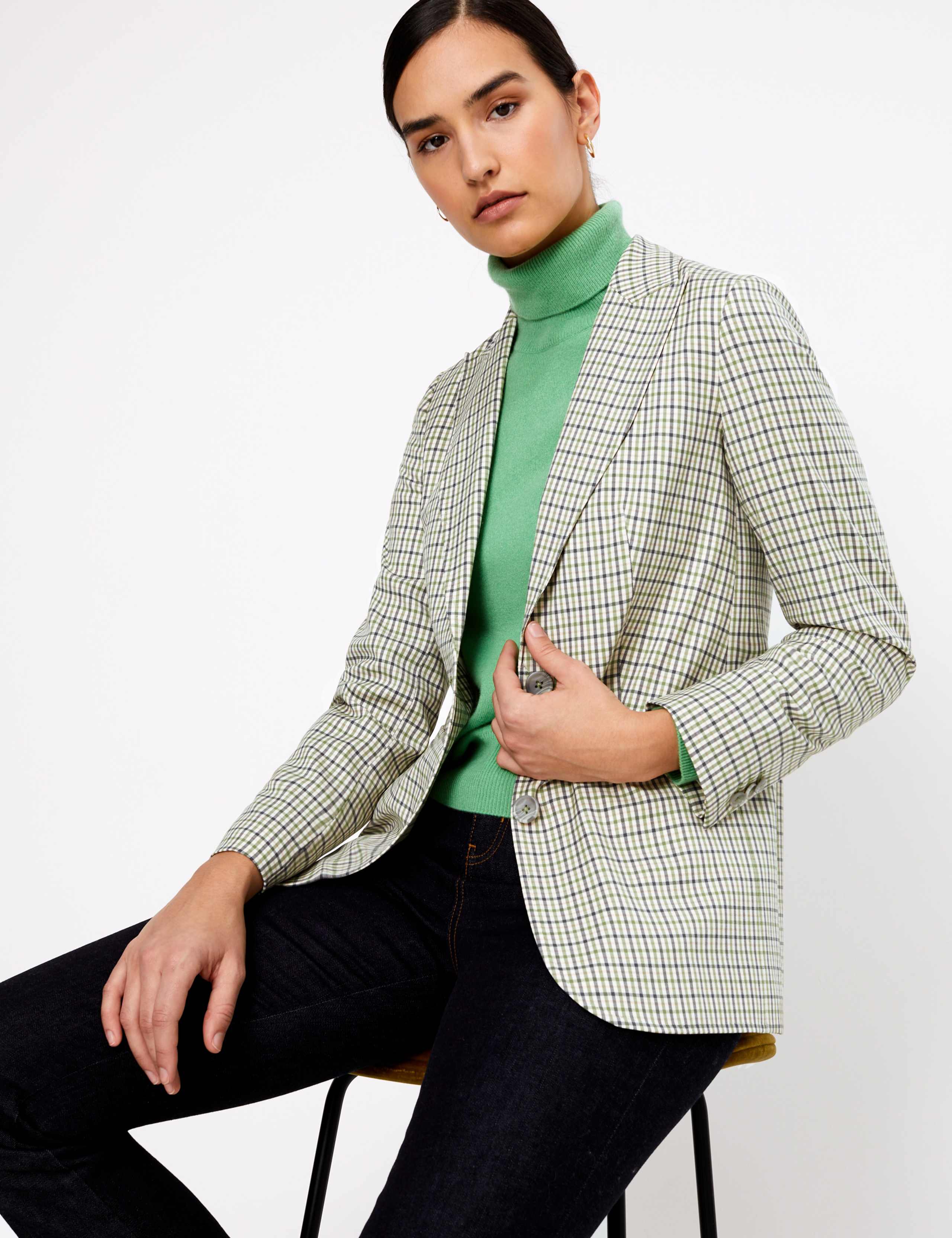 Wool Blend Checked Single Breasted Blazer 3 of 4