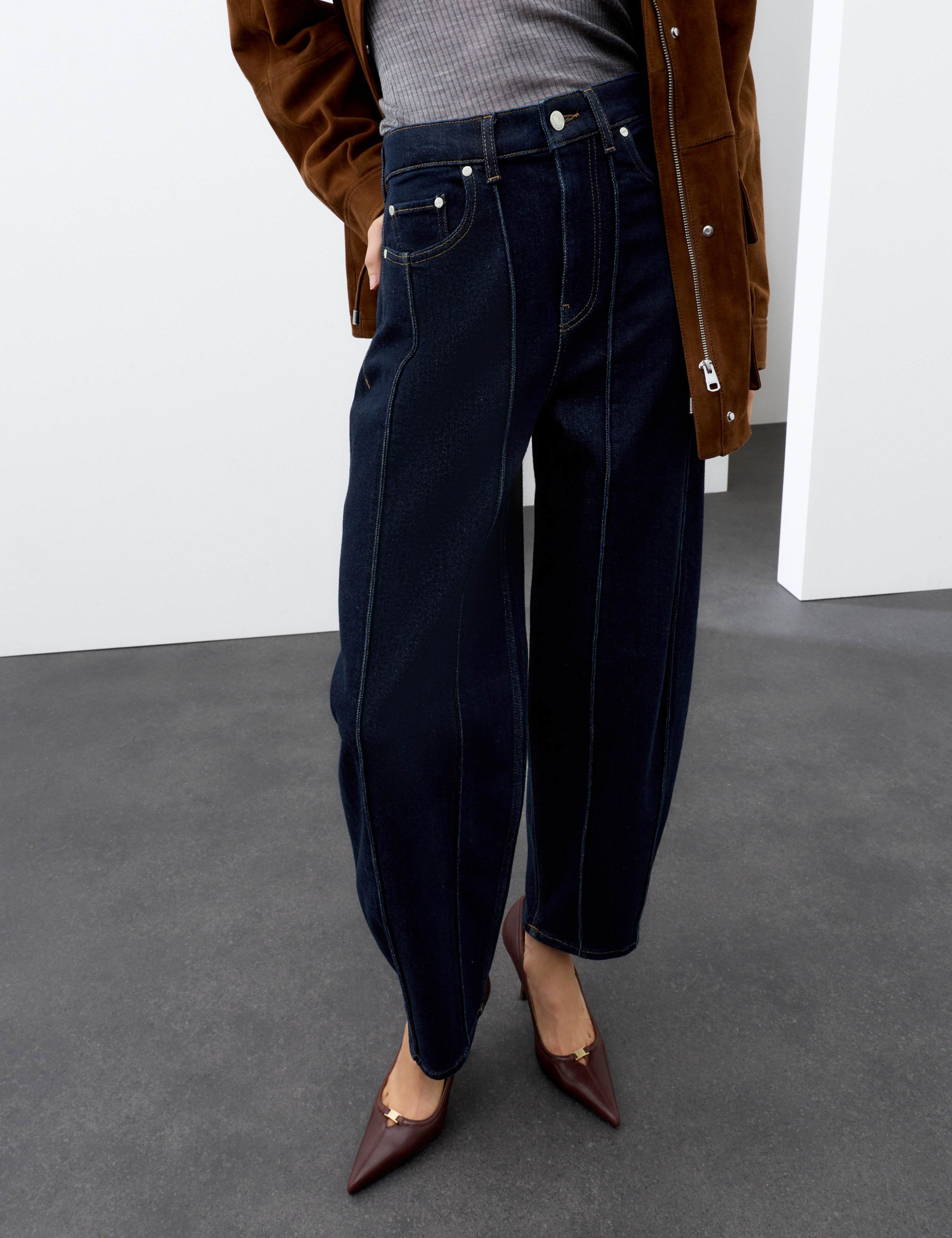 Lyocell Blend High Waisted Seam Detail Barrel Jeans 6 of 6