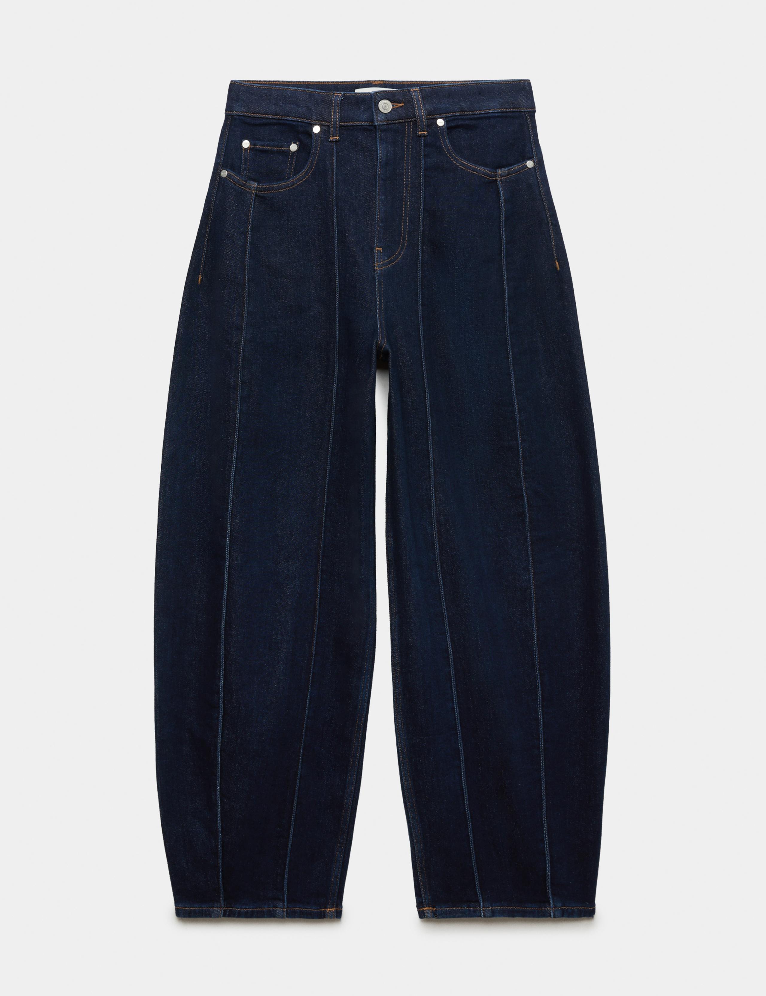 Lyocell Blend High Waisted Seam Detail Barrel Jeans 2 of 6