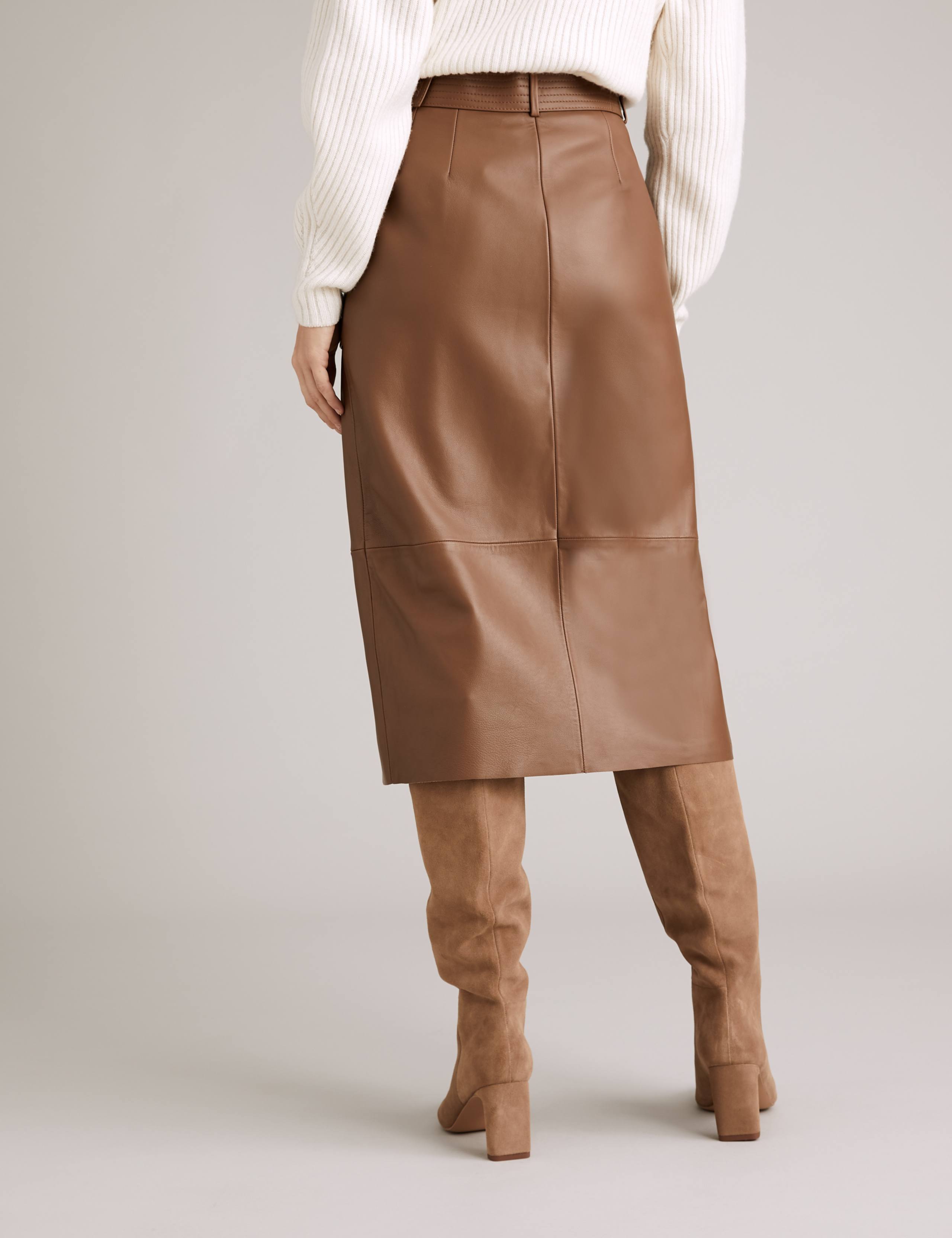 Leather Belted Midi Pencil Skirt 5 of 5