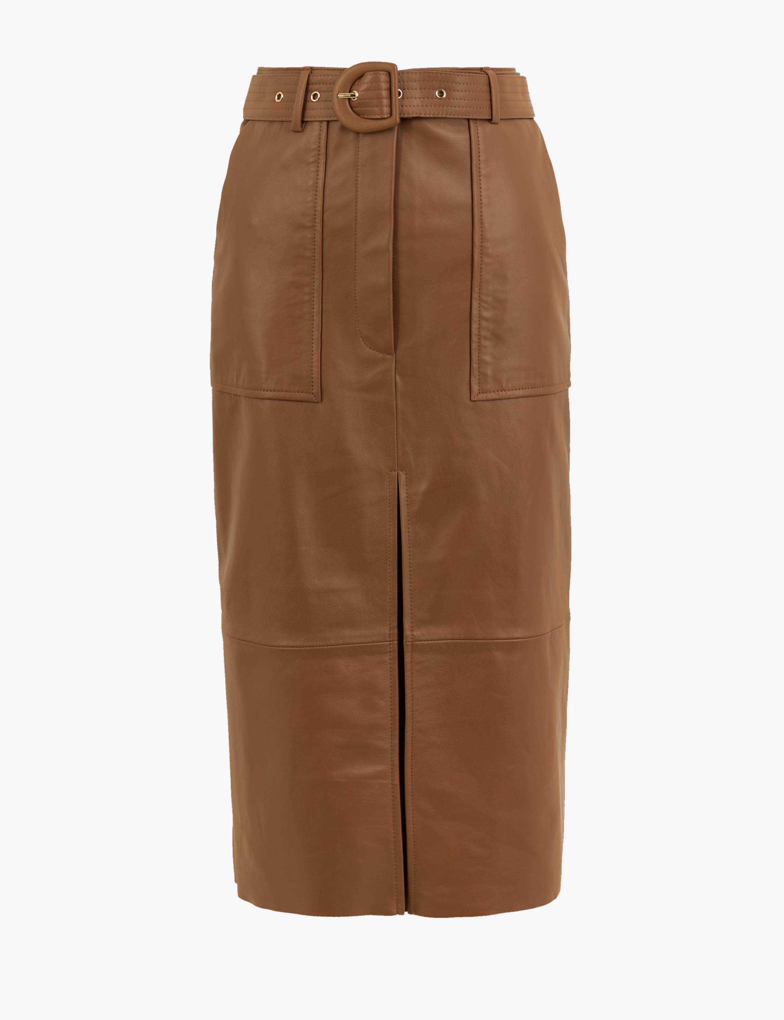 Leather Belted Midi Pencil Skirt 2 of 5