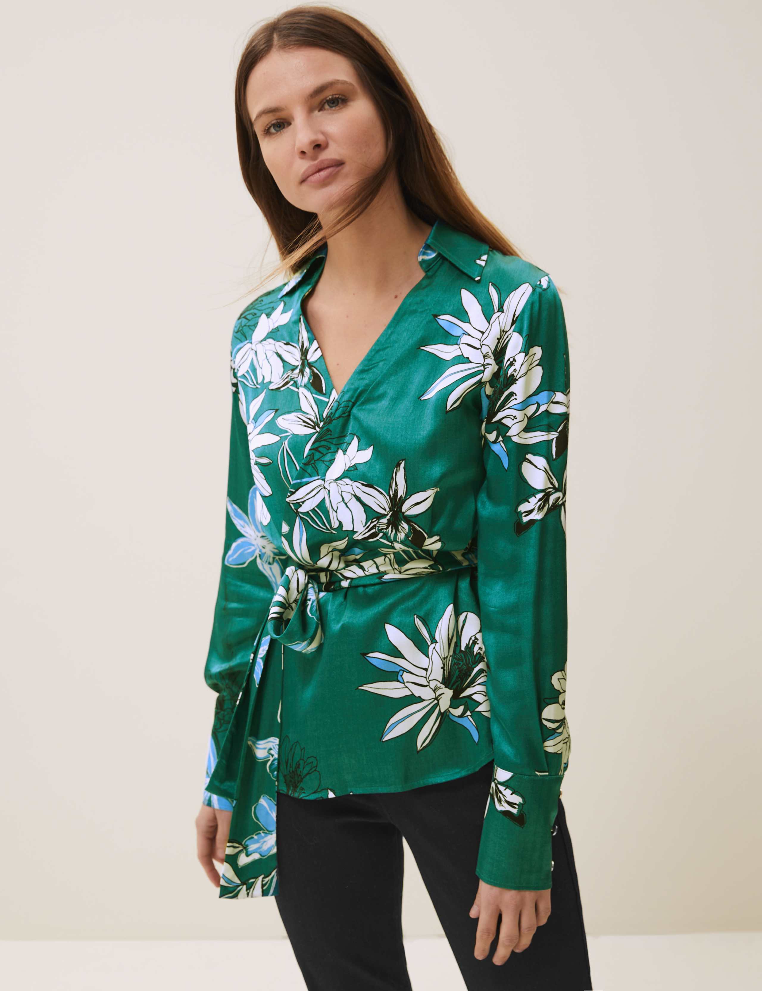 Satin Floral V-Neck Wrap Blouse 5 of 6