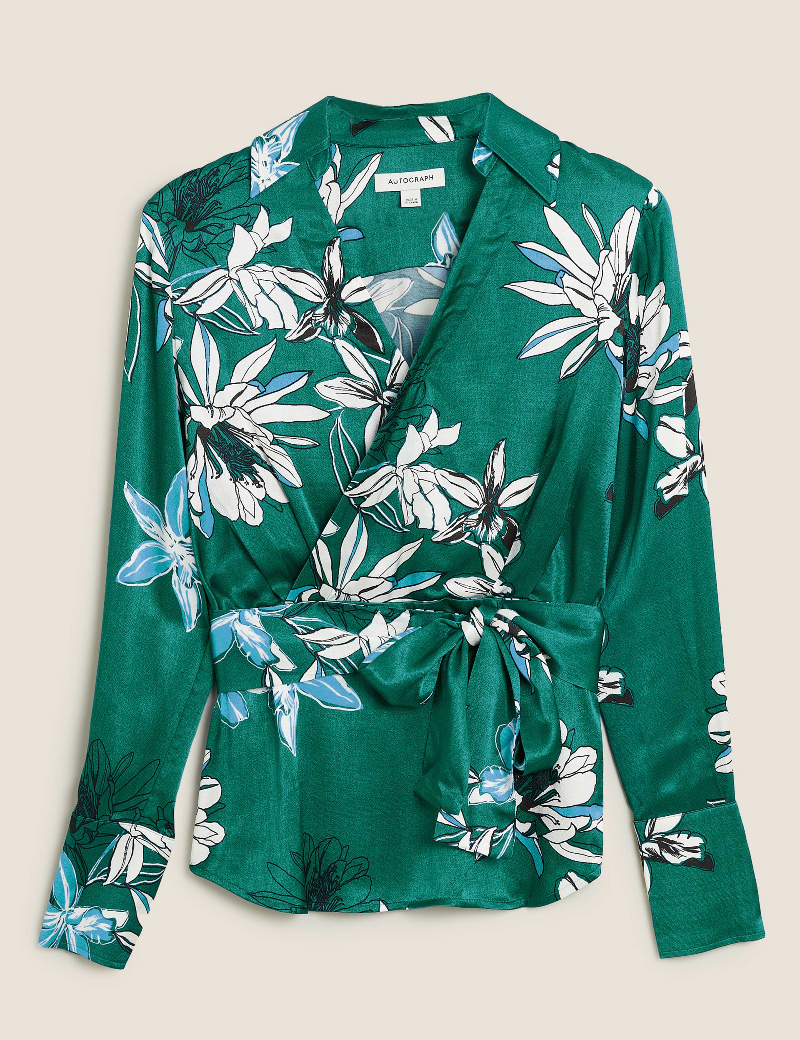 Satin Floral V-Neck Wrap Blouse 2 of 6