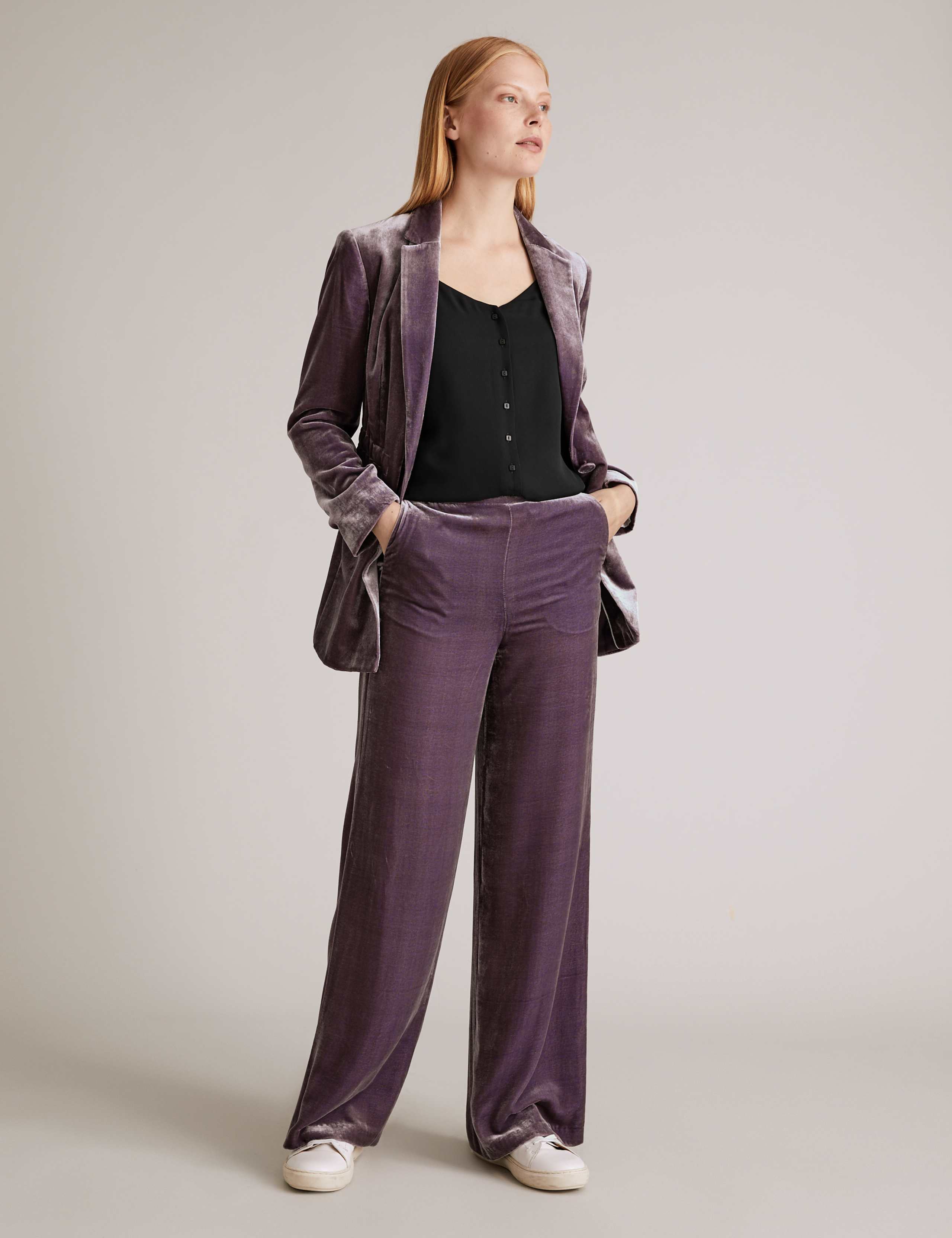 Velvet Wide Leg Trousers with Silk 1 of 5