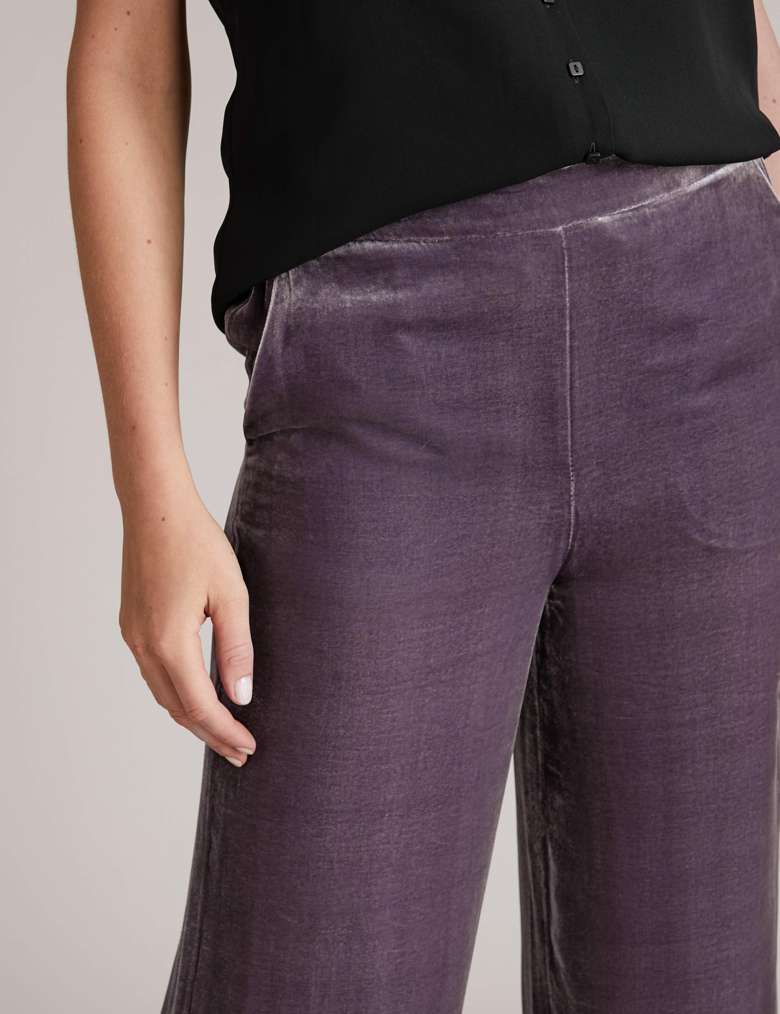 Velvet Wide Leg Trousers with Silk 3 of 5