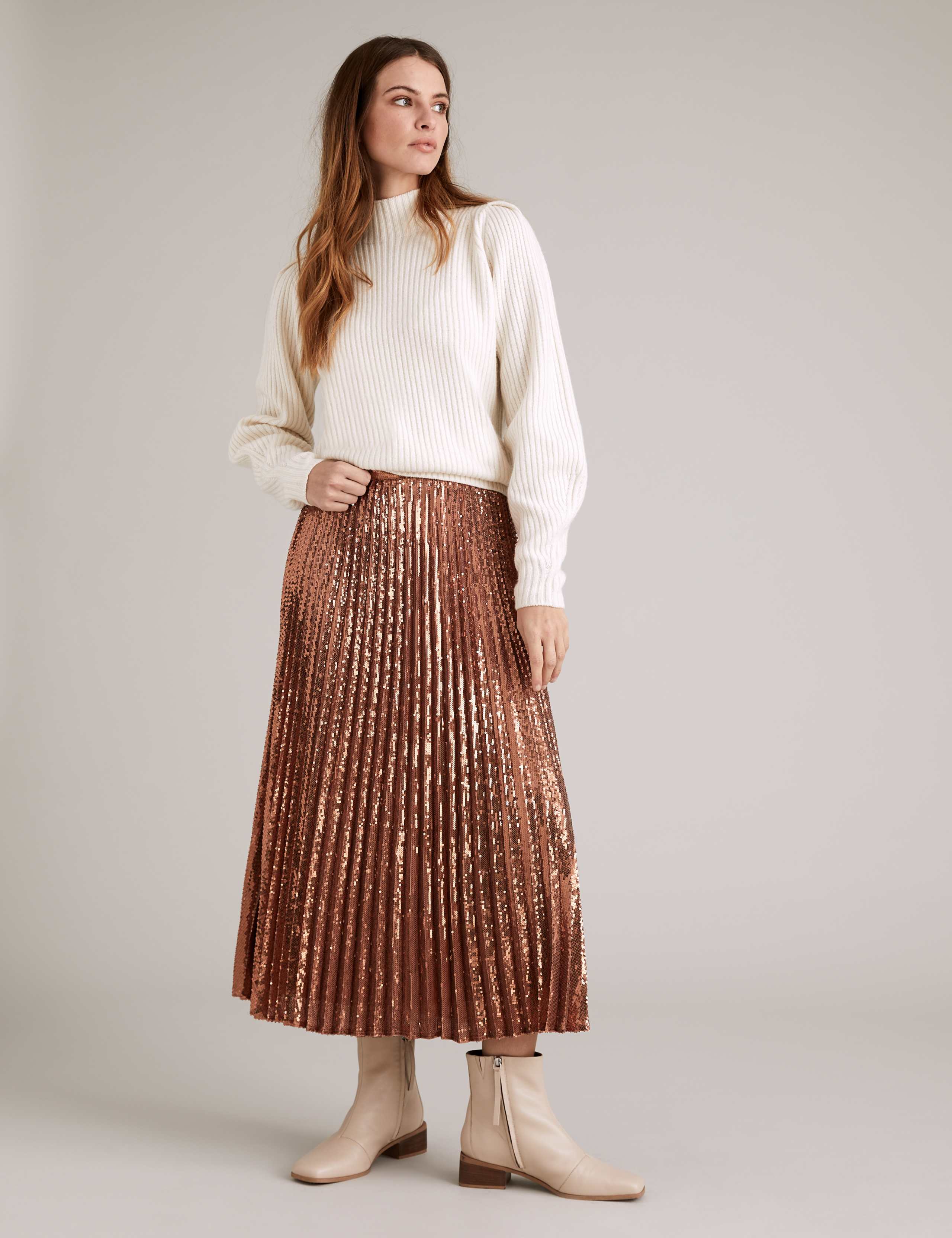 Sequin Pleated Midi Skirt 3 of 5