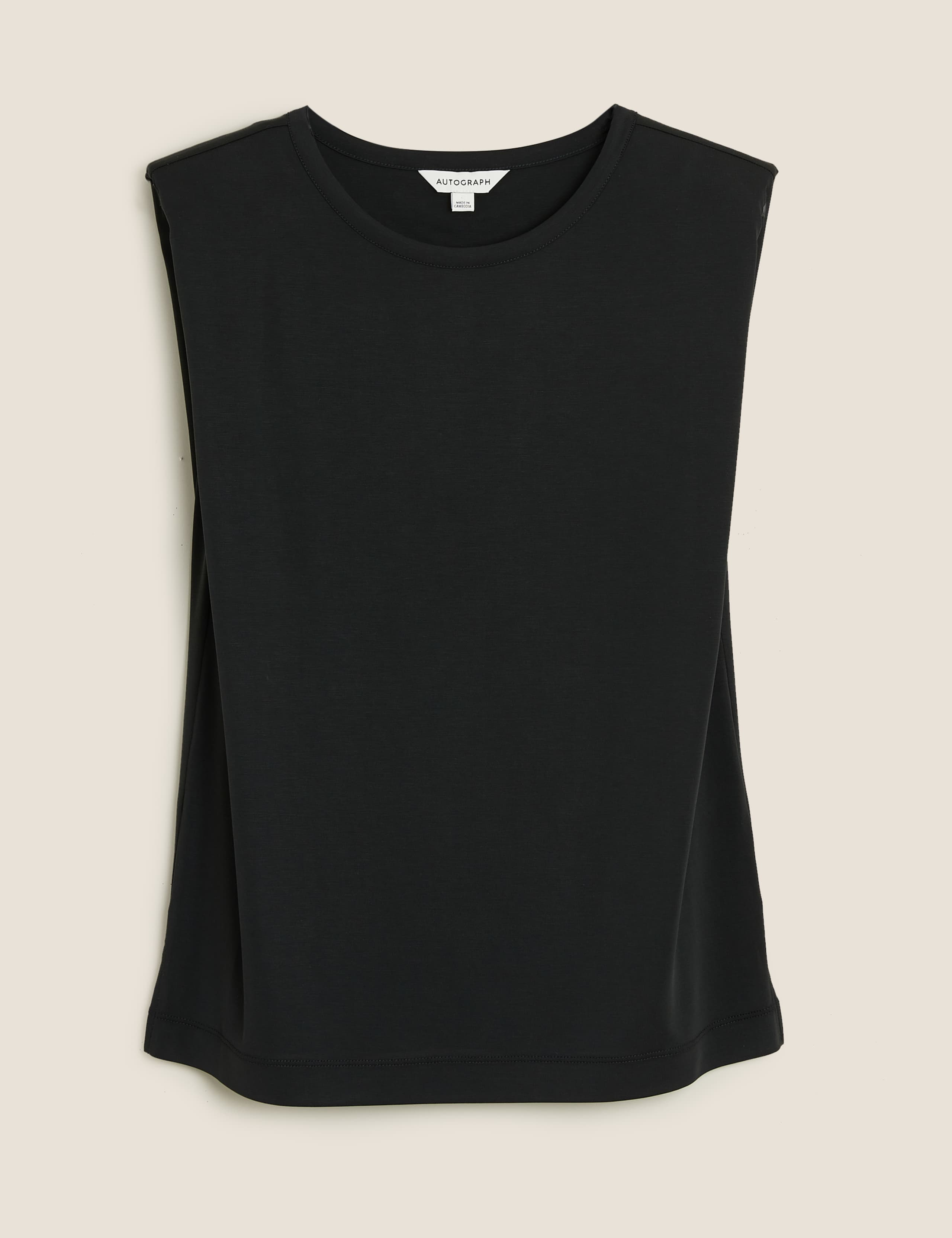 Modal Crew Neck Shoulder Pad Sleeveless Top 2 of 5