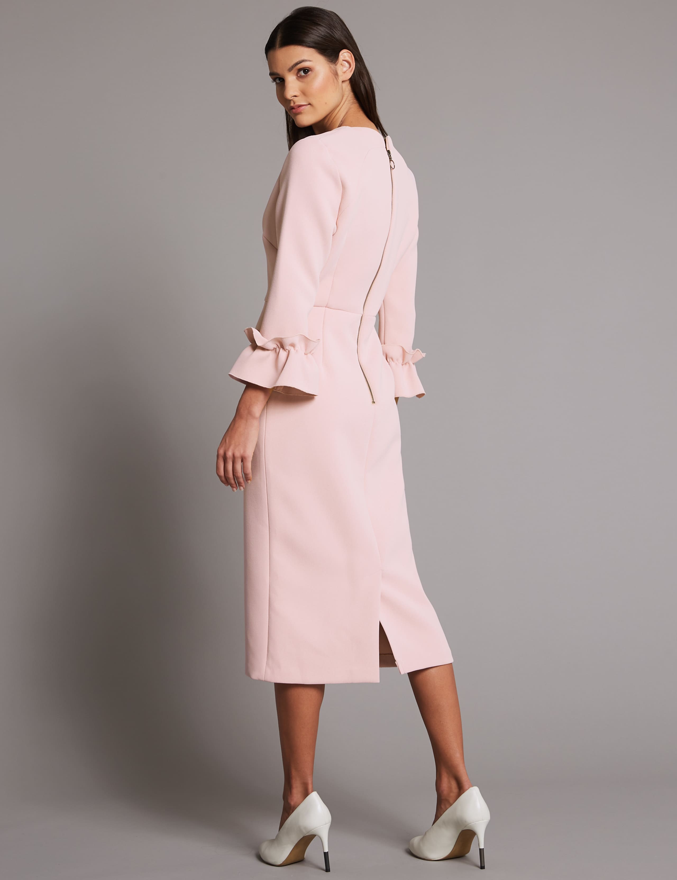 Ruffle Cuff 3/4 Sleeve Bodycon Midi Dress 4 of 5