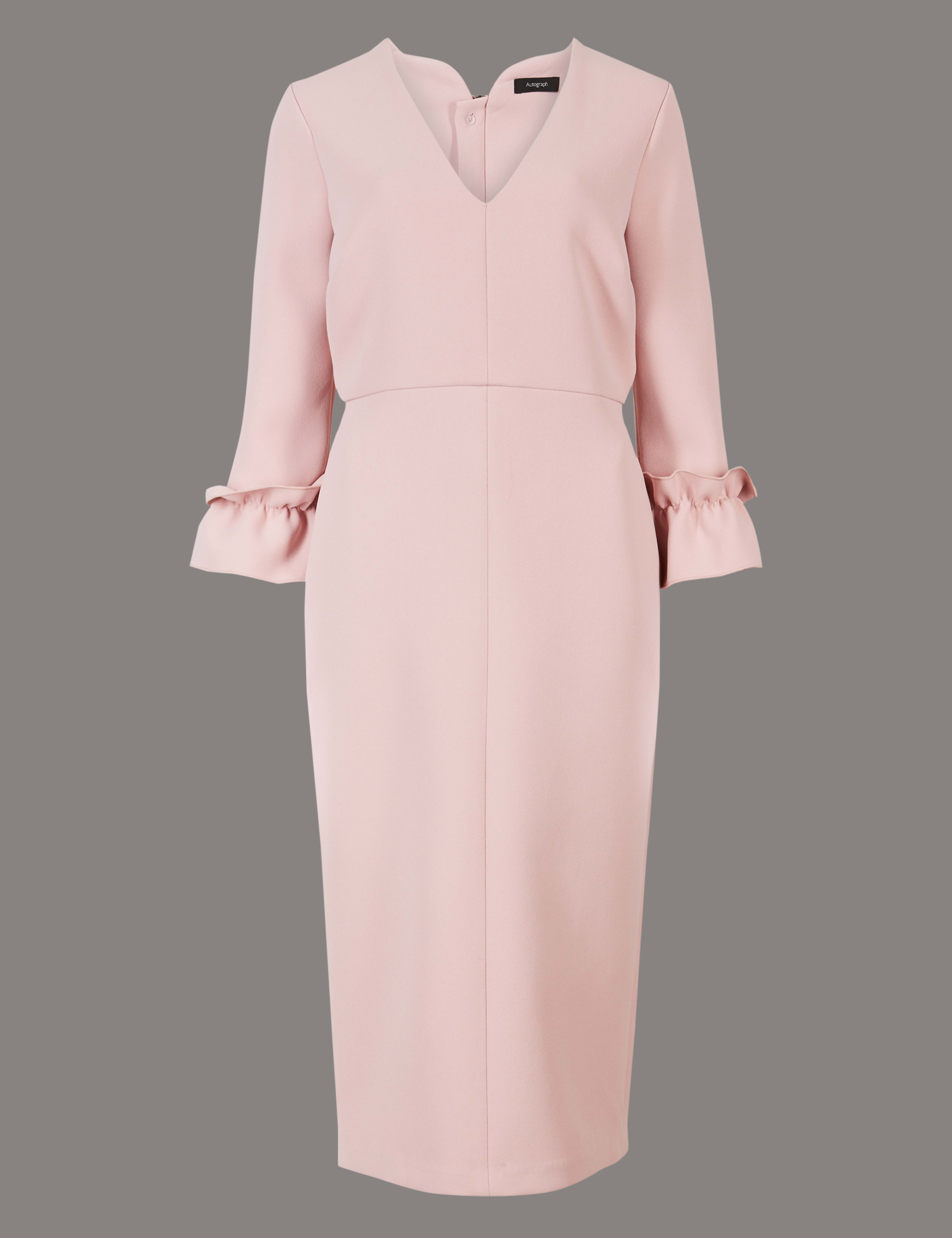 Ruffle Cuff 3/4 Sleeve Bodycon Midi Dress 2 of 5