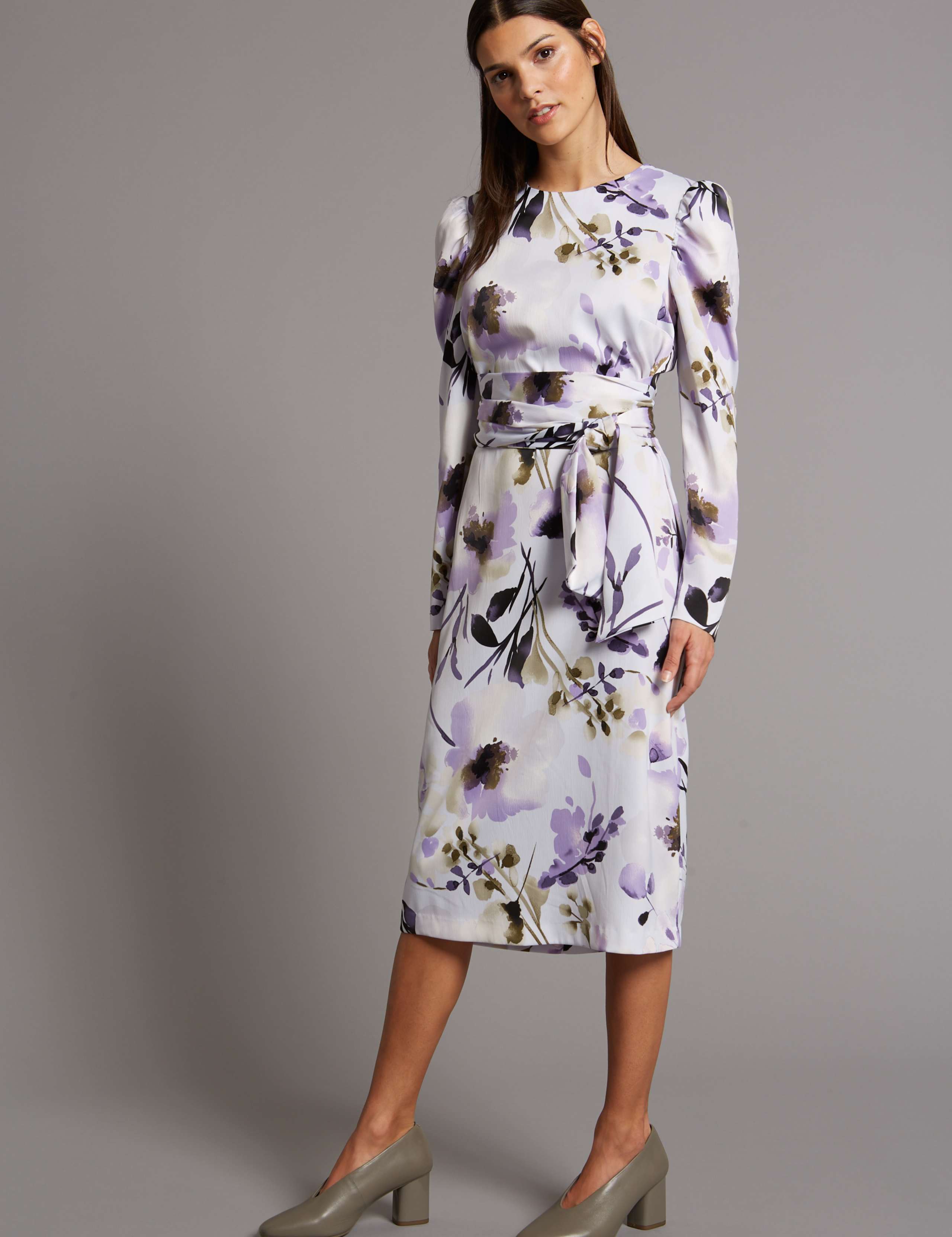 Floral Print Belted Tunic Midi Dress 1 of 5