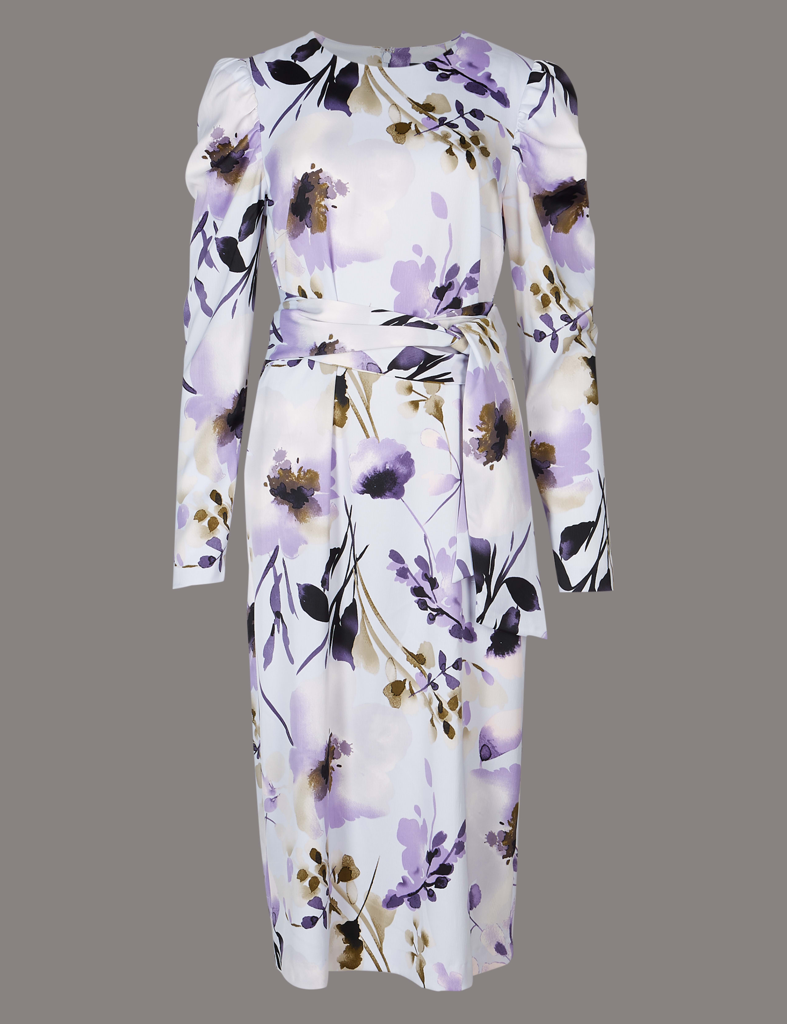 Floral Print Belted Tunic Midi Dress 2 of 5