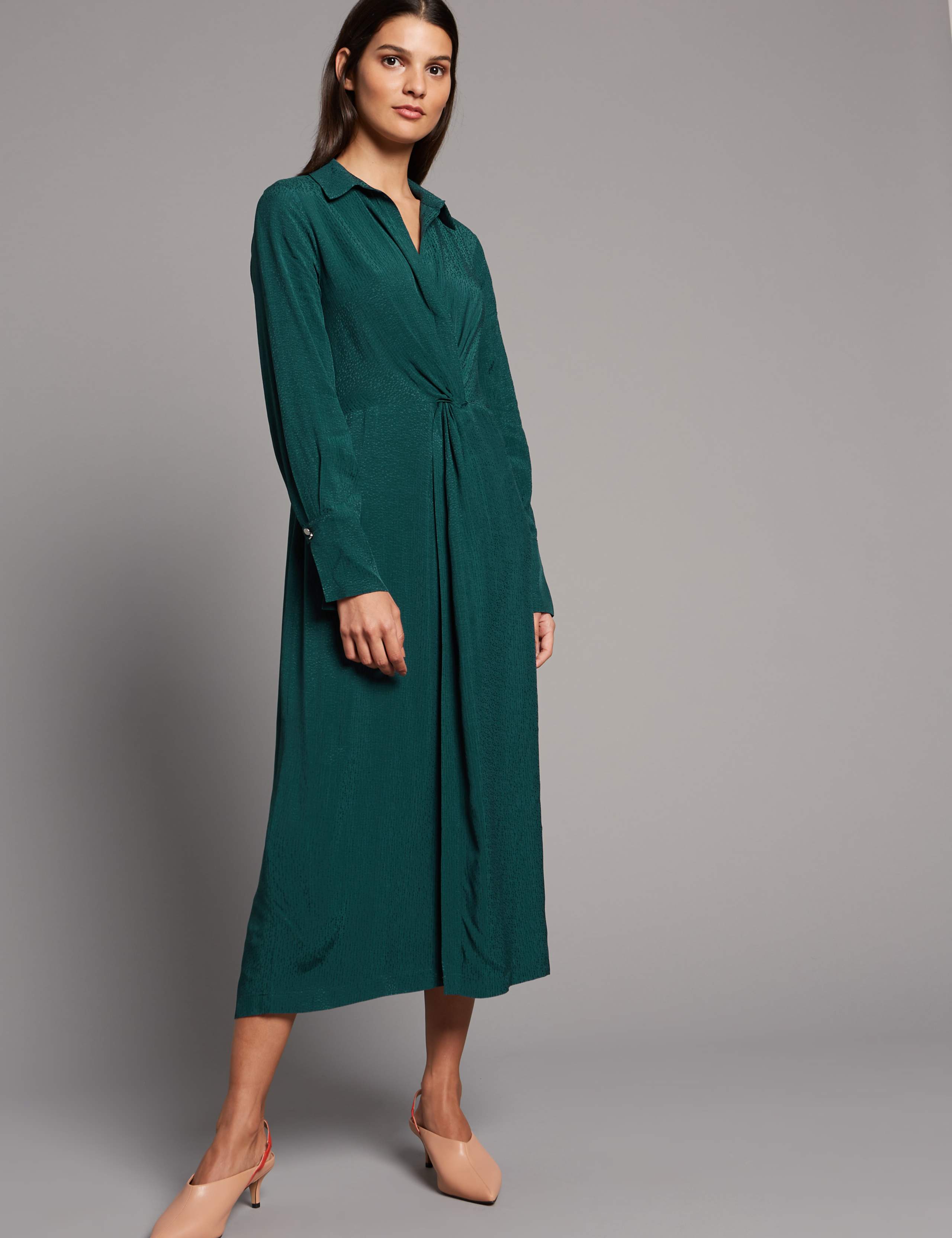 Textured Twist Knot Shirt Dress 1 of 5