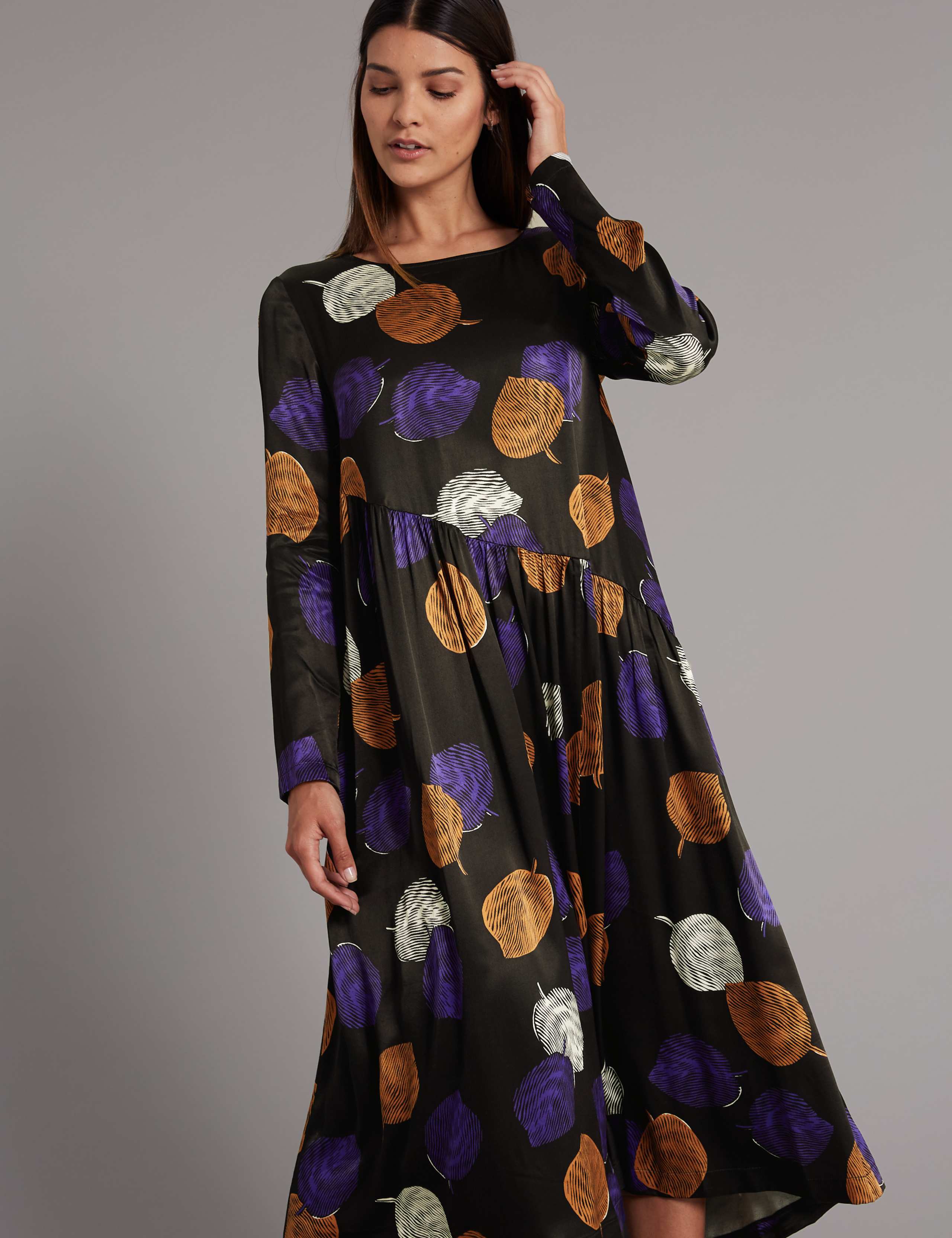 Printed Long Sleeve Midi Dress 1 of 4