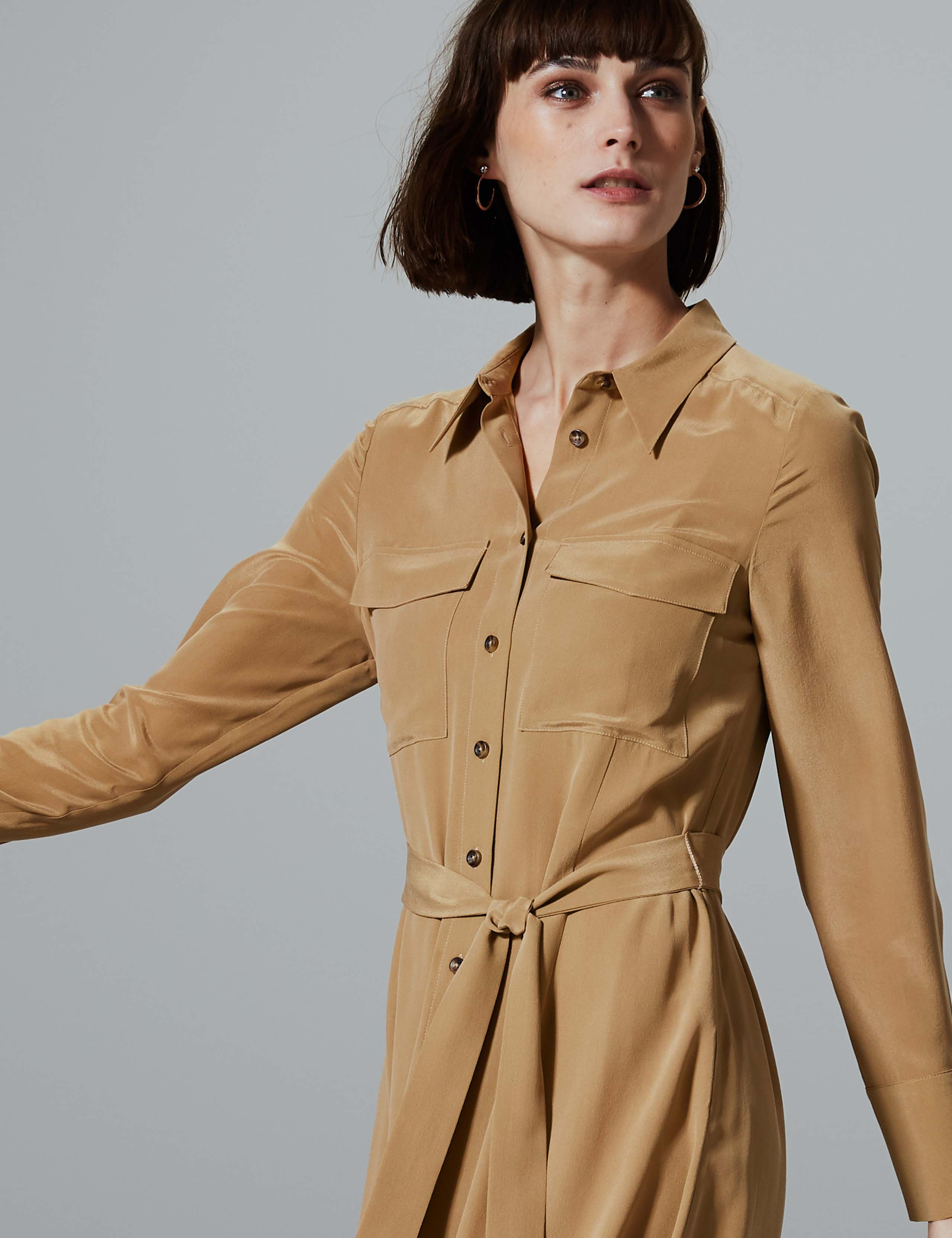 Pure Silk Patch Pocket Shirt Midi Dress 3 of 4