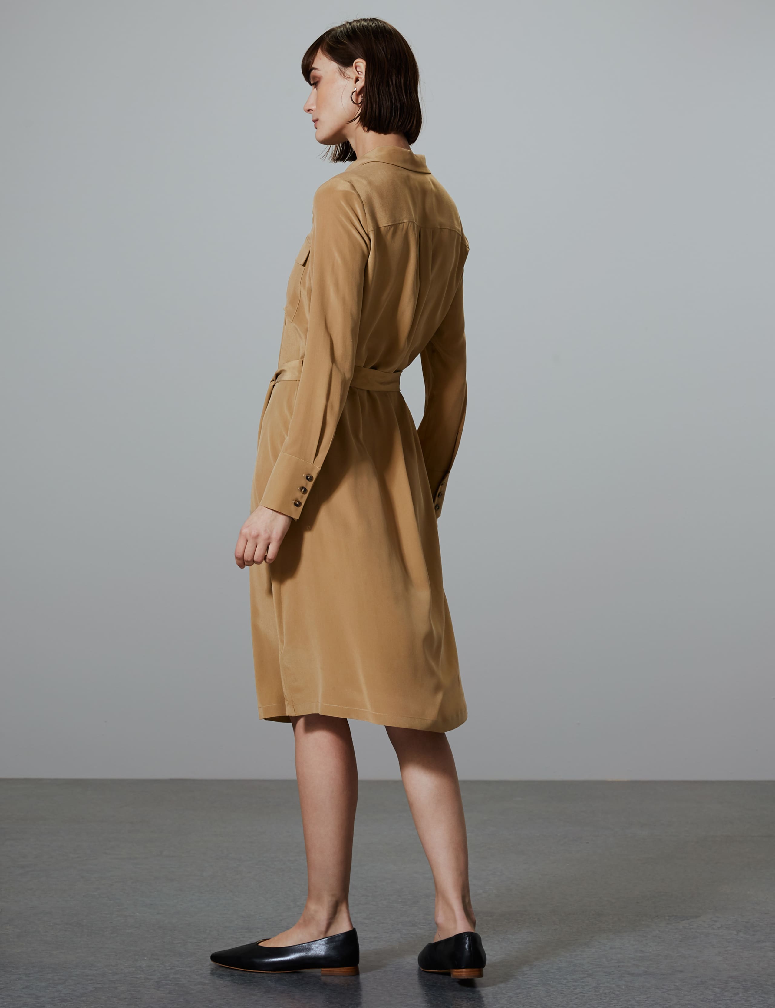 Pure Silk Patch Pocket Shirt Midi Dress 4 of 4
