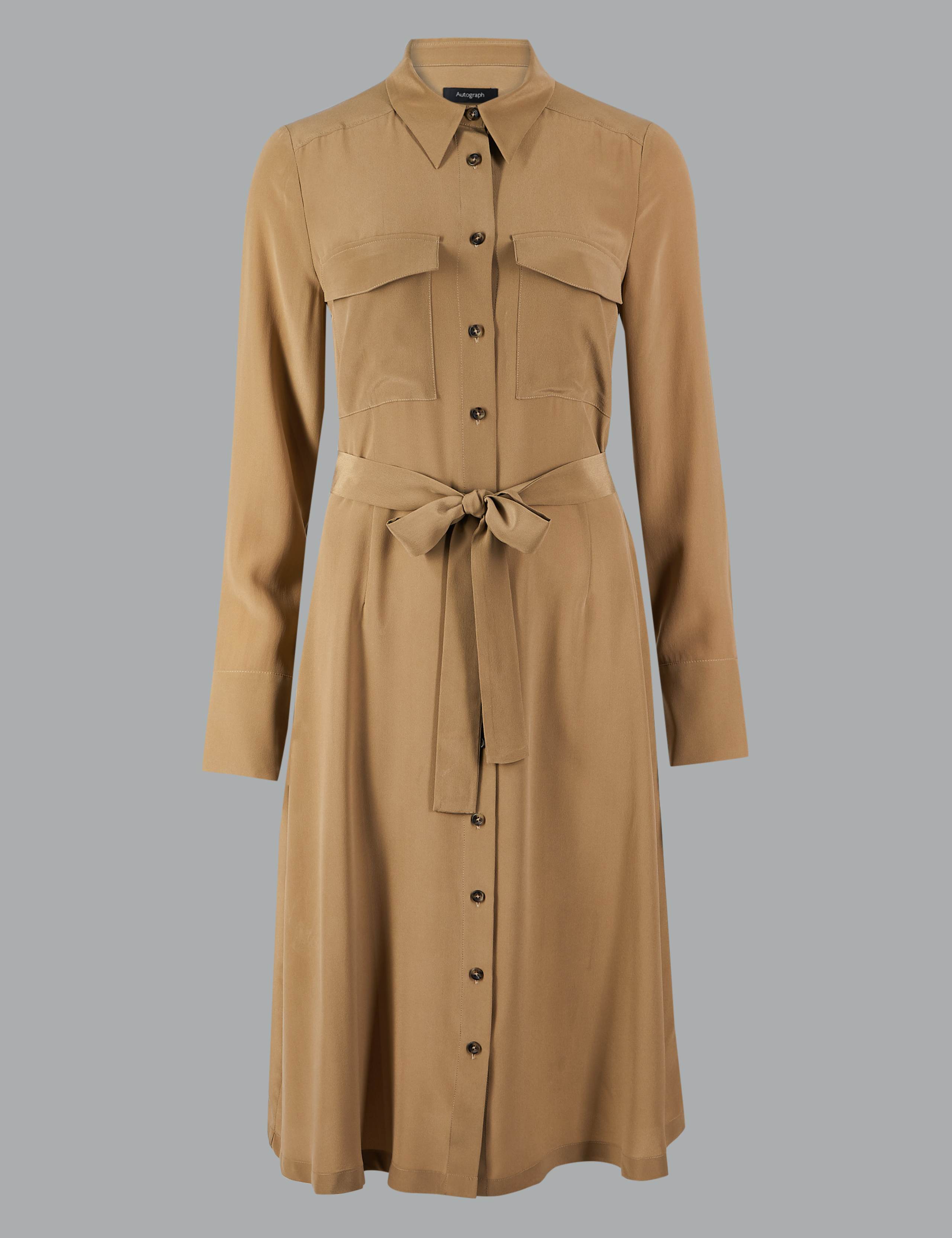 Pure Silk Patch Pocket Shirt Midi Dress 2 of 4