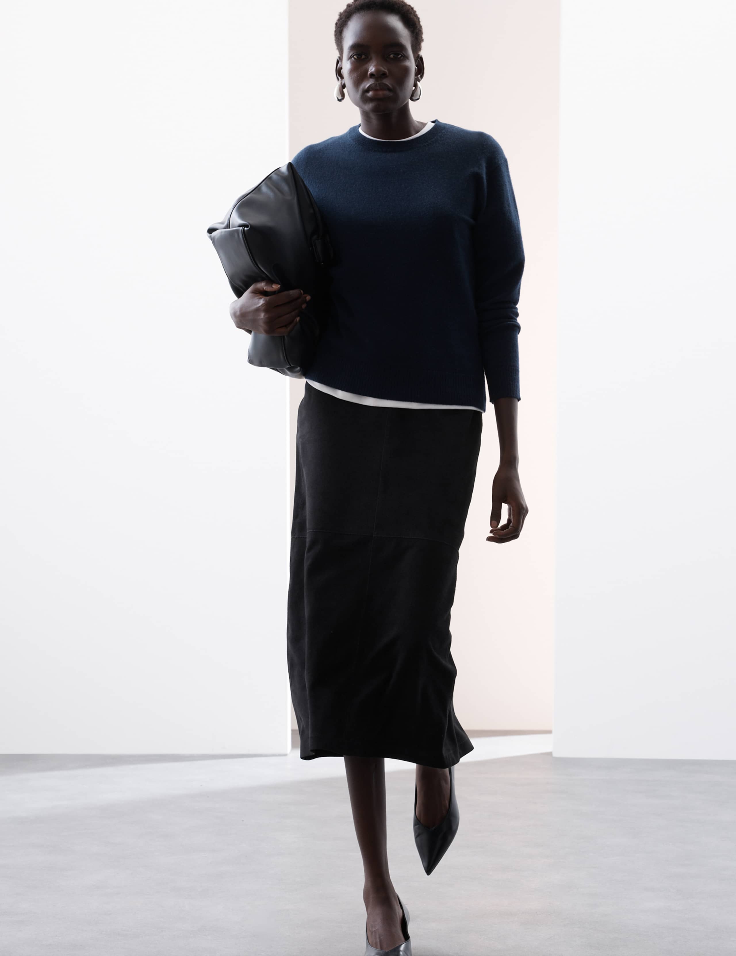 Suede Midi A-Line Skirt 3 of 7
