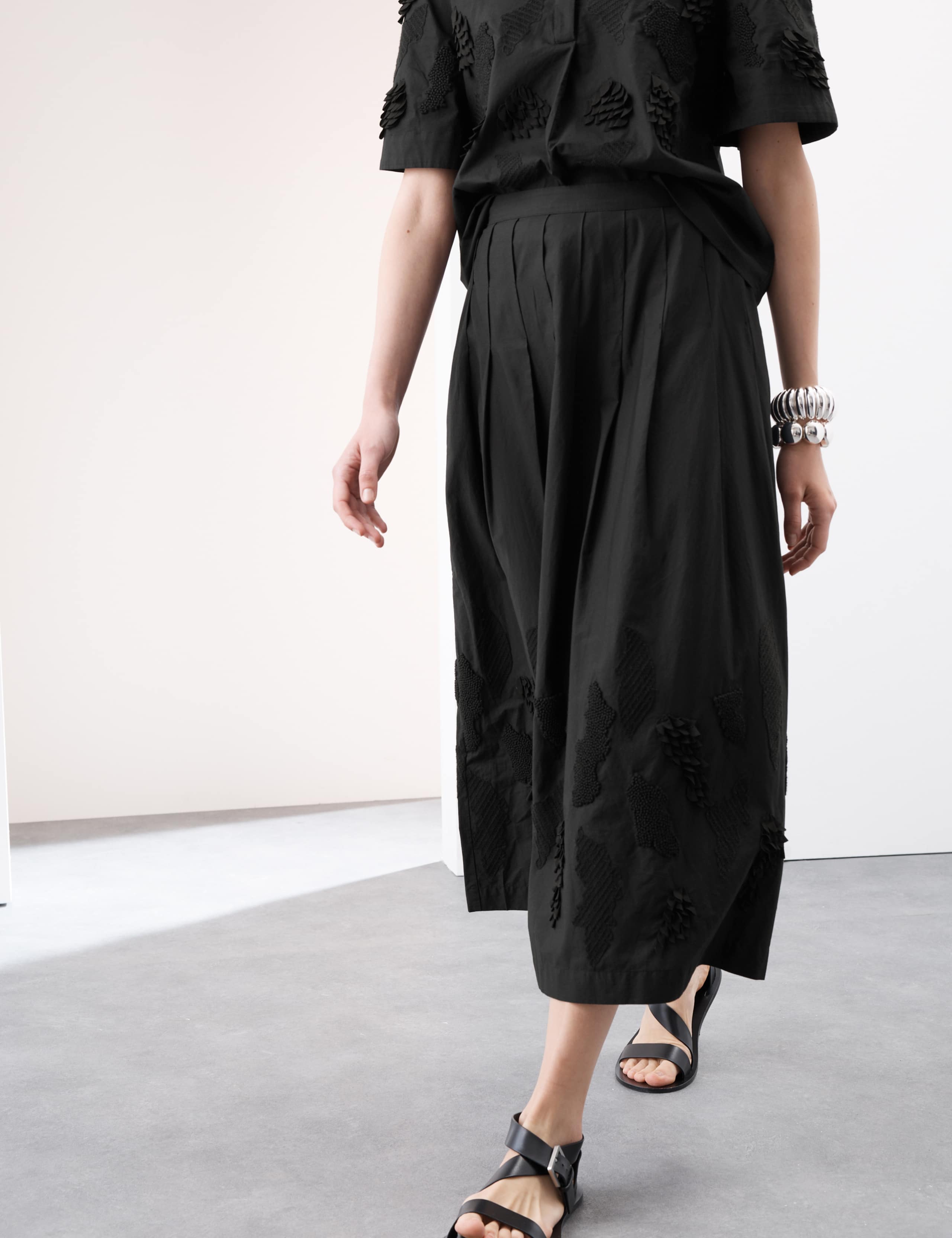 Pure Cotton Embroidered Midi A-Line Skirt 1 of 6
