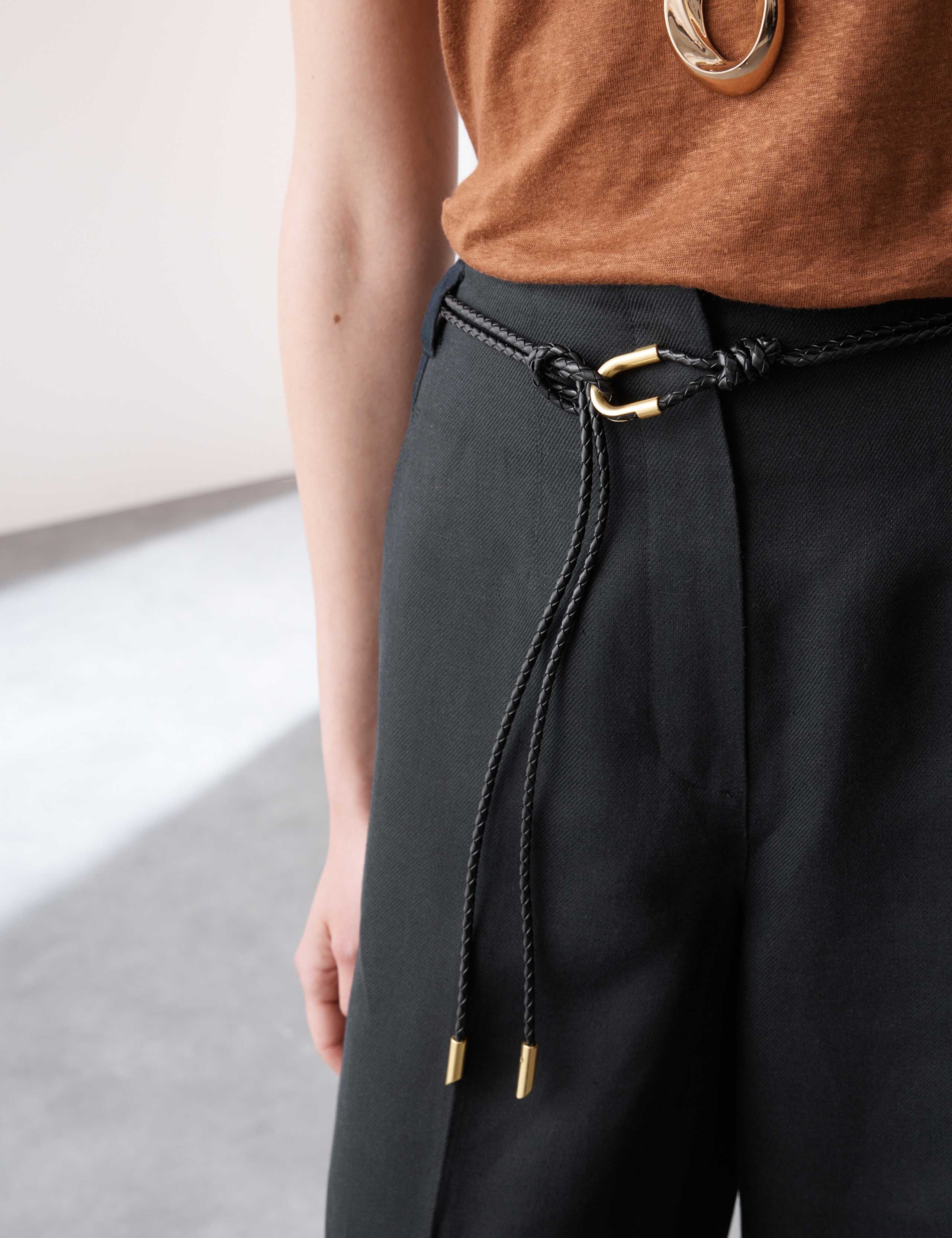 Linen Rich Belted Carrot Leg Trousers 5 of 5
