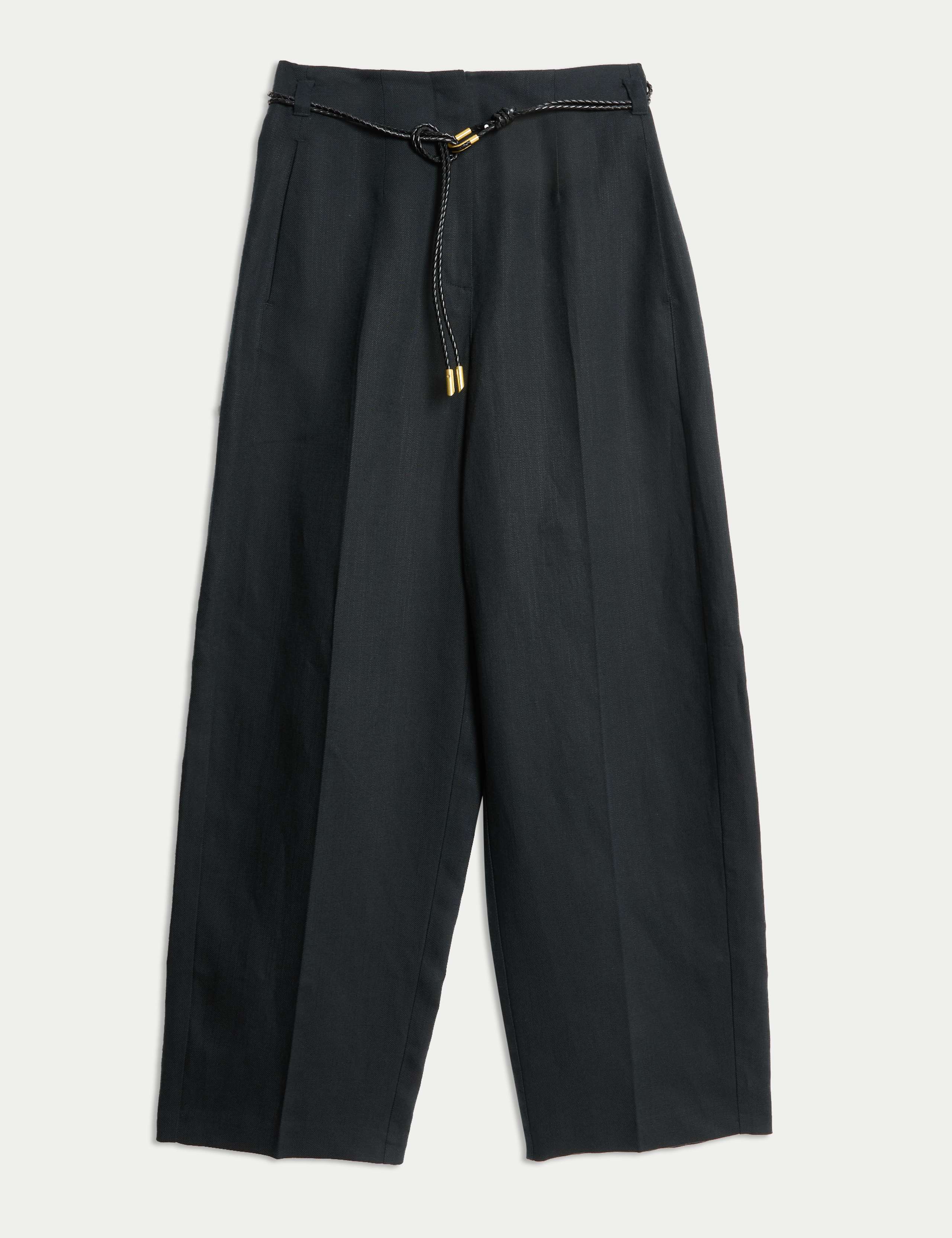 Linen Rich Belted Carrot Leg Trousers 2 of 5