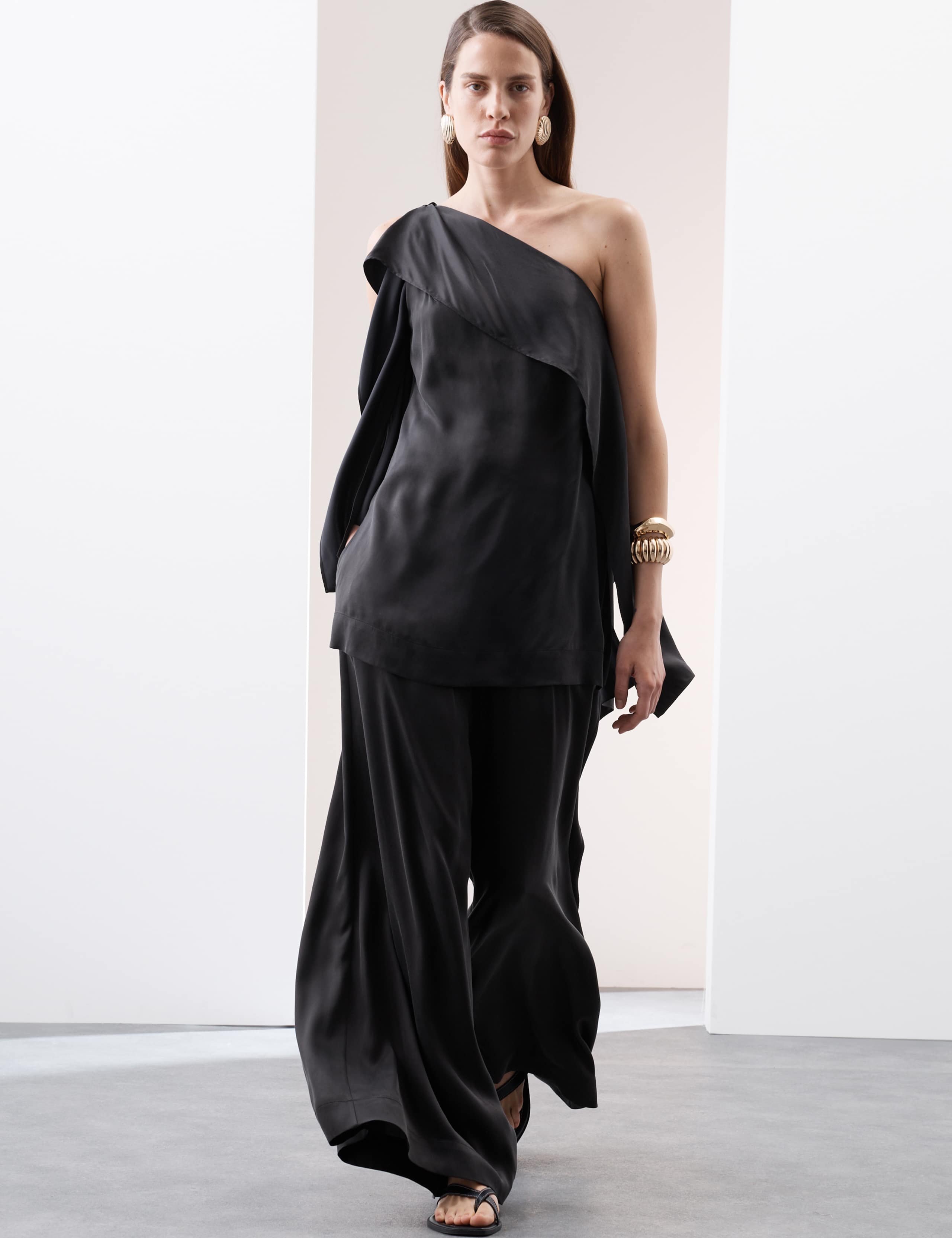 Cupro Rich Wide Leg Palazzo Trousers 1 of 7