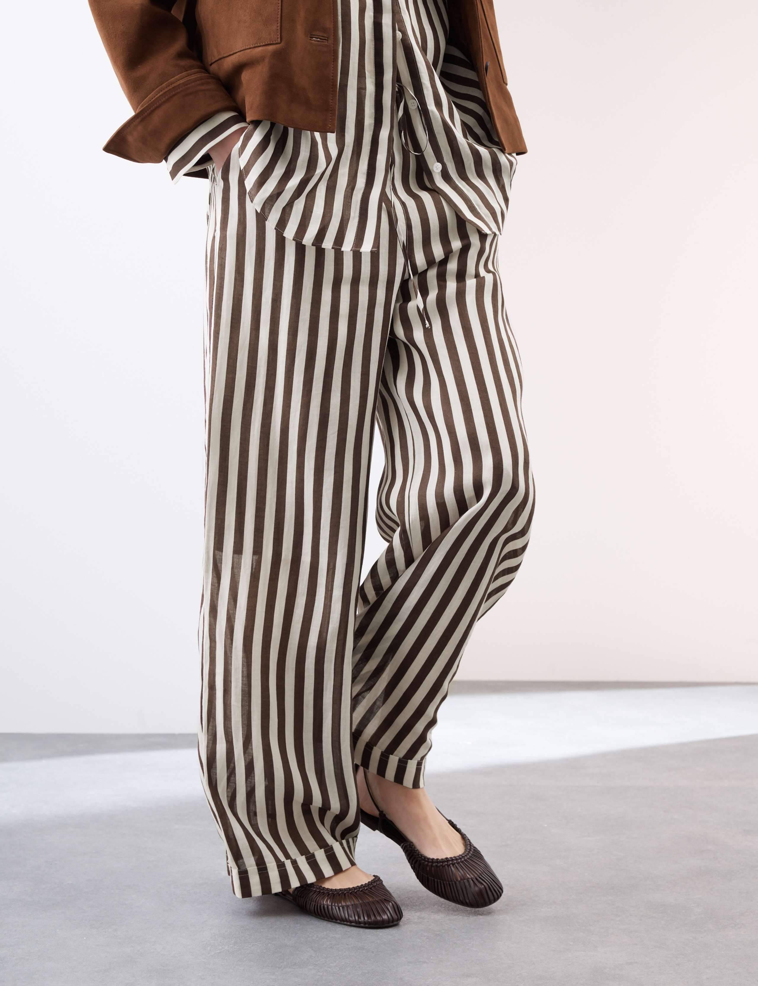 Pure Ramie Striped Wide Leg Trousers 3 of 7