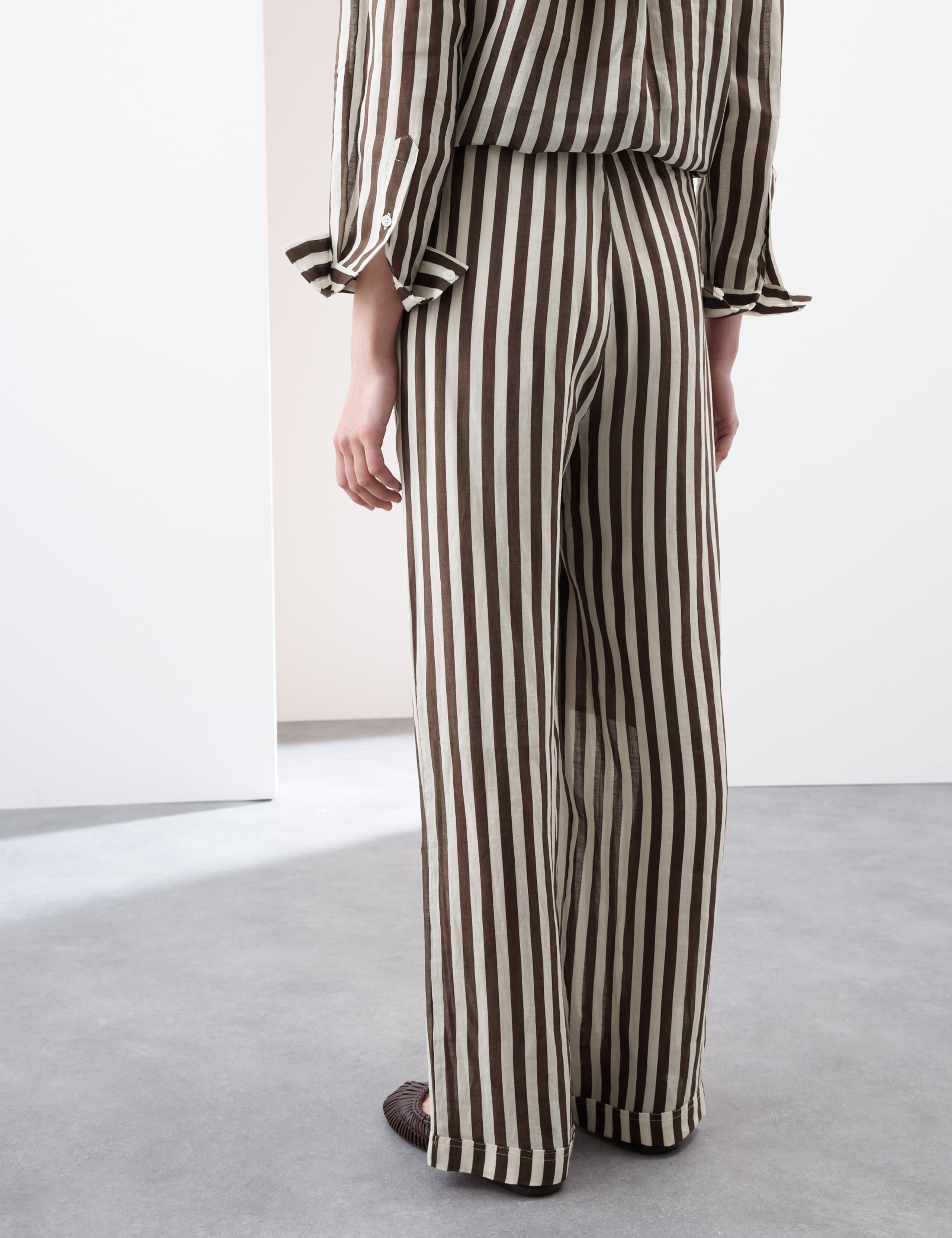 Pure Ramie Striped Wide Leg Trousers 5 of 7