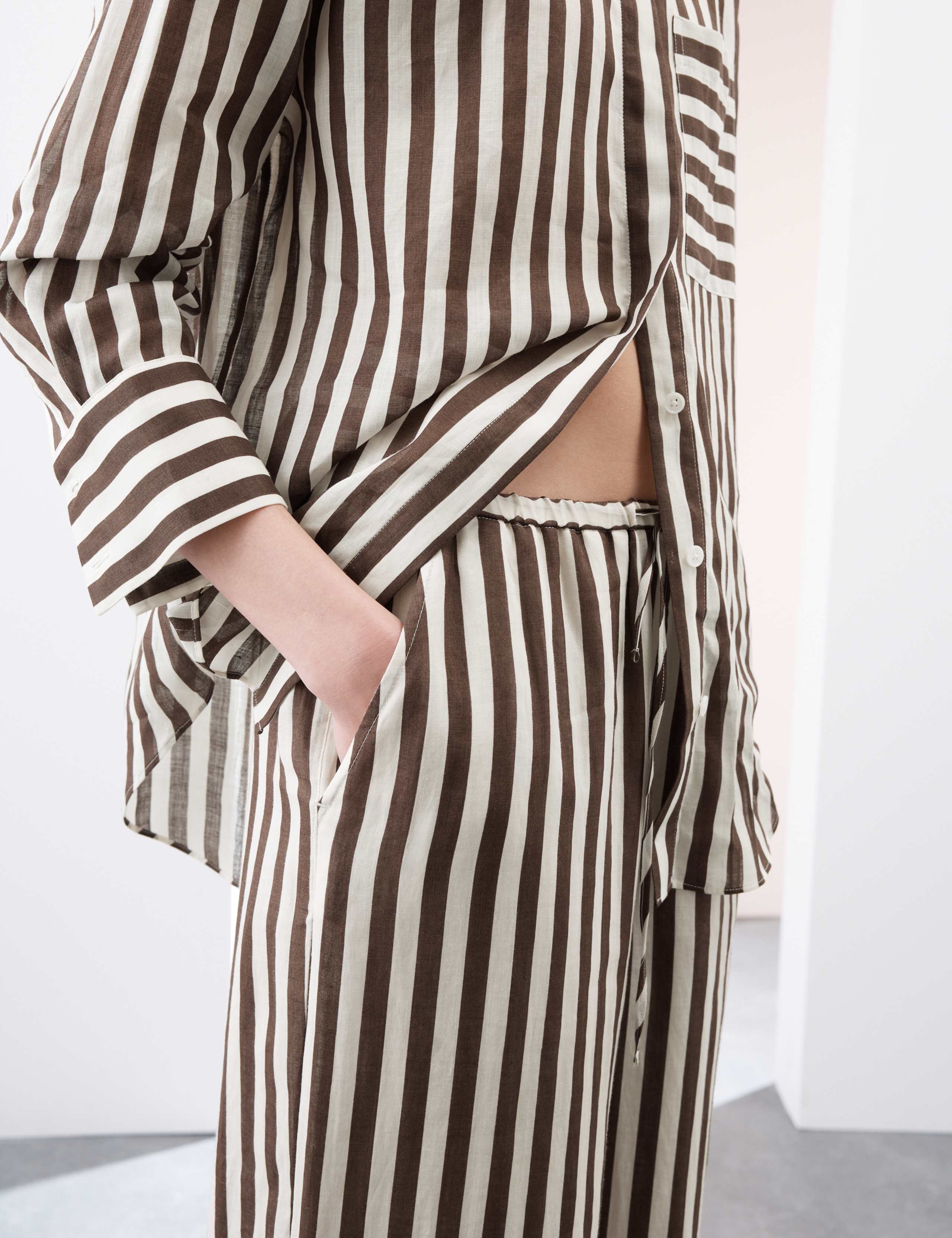 Pure Ramie Striped Wide Leg Trousers 6 of 7