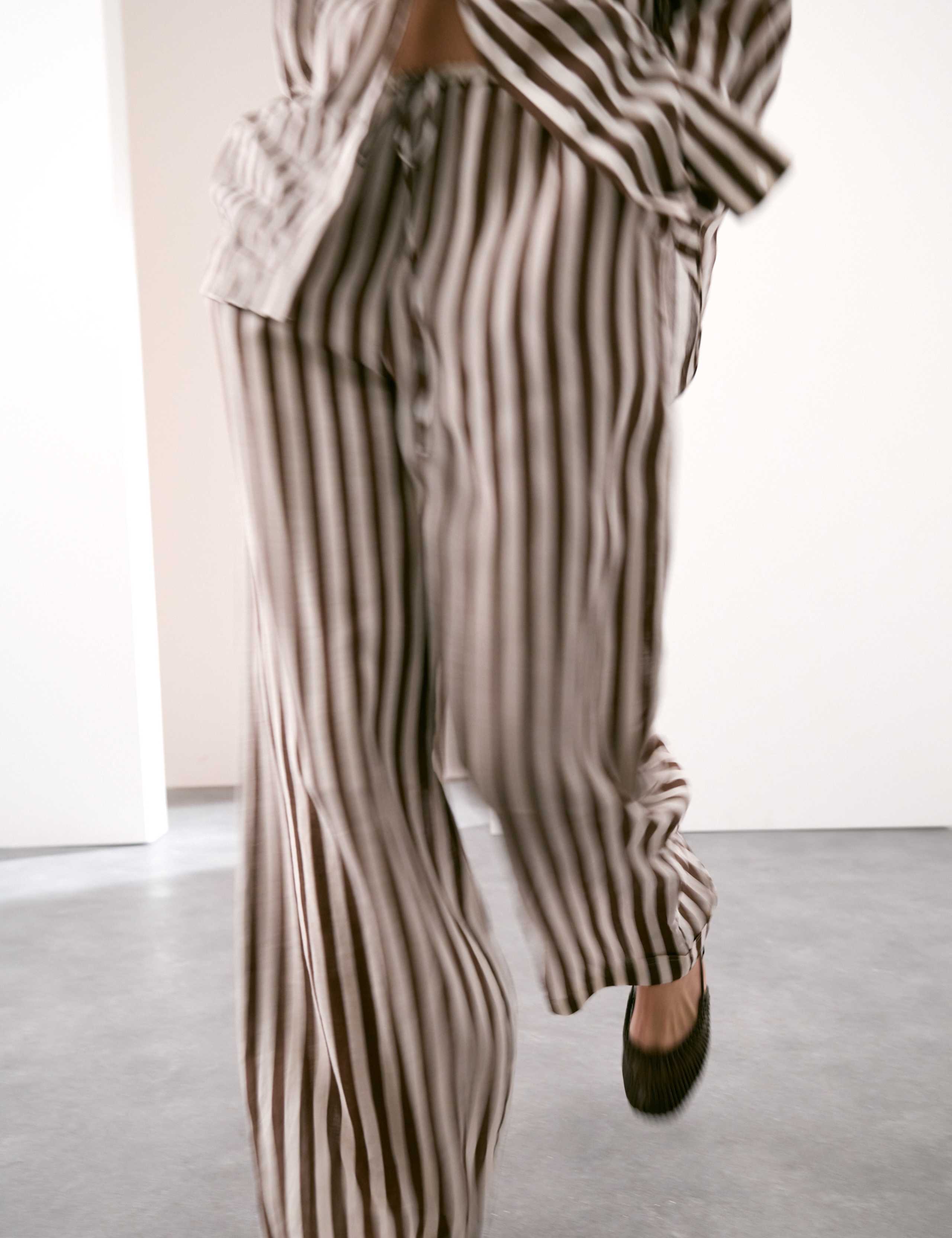 Pure Ramie Striped Wide Leg Trousers 7 of 7