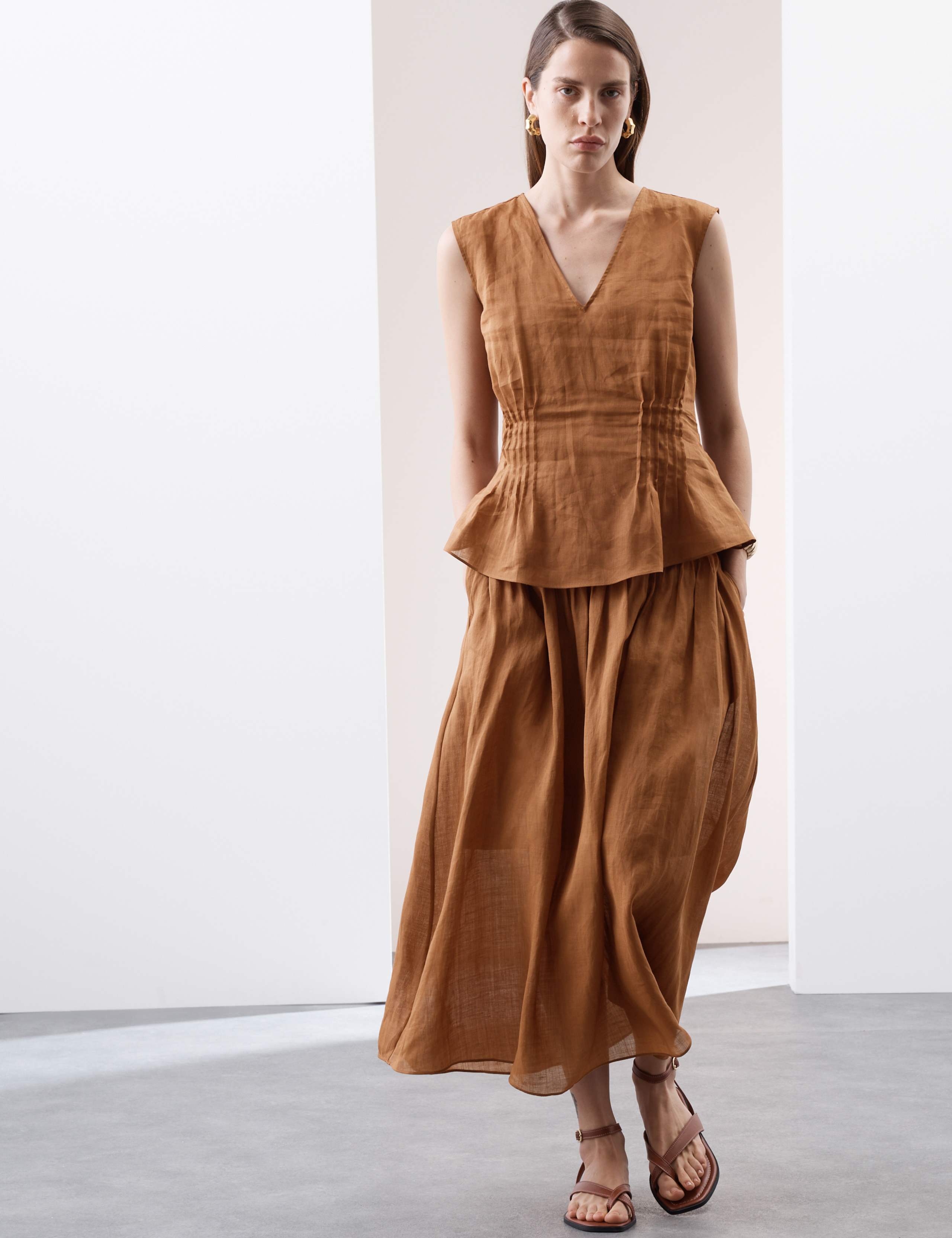Pure Ramie Pintuck Maxi Circle Skirt 5 of 6