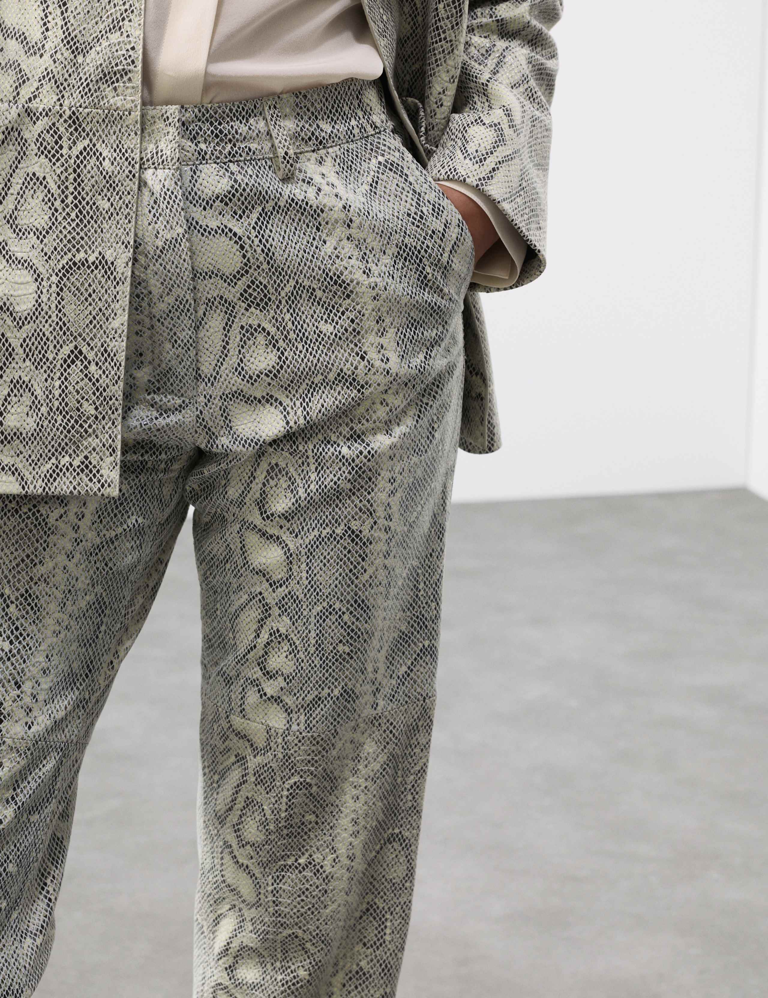 Leather Snakeskin Print Straight Leg Trousers 3 of 7