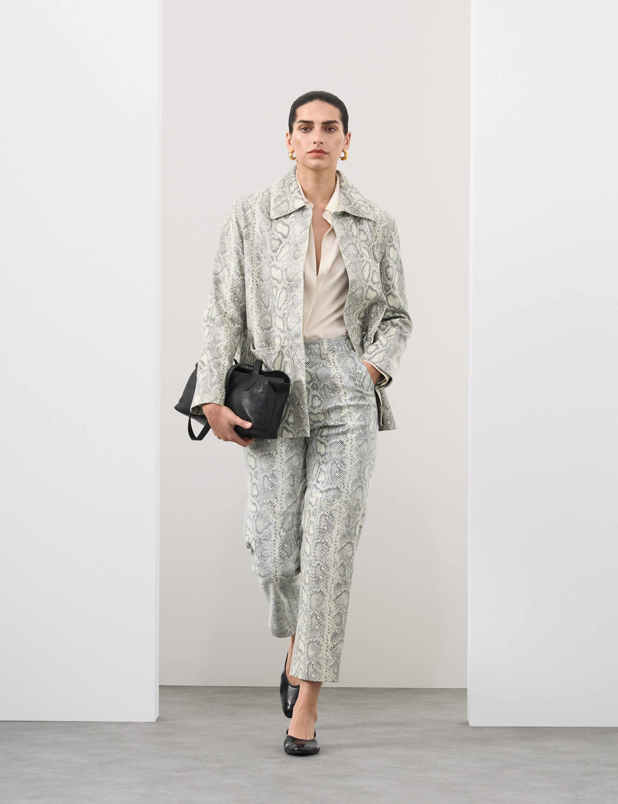 Leather Snakeskin Print Straight Leg Trousers 4 of 7