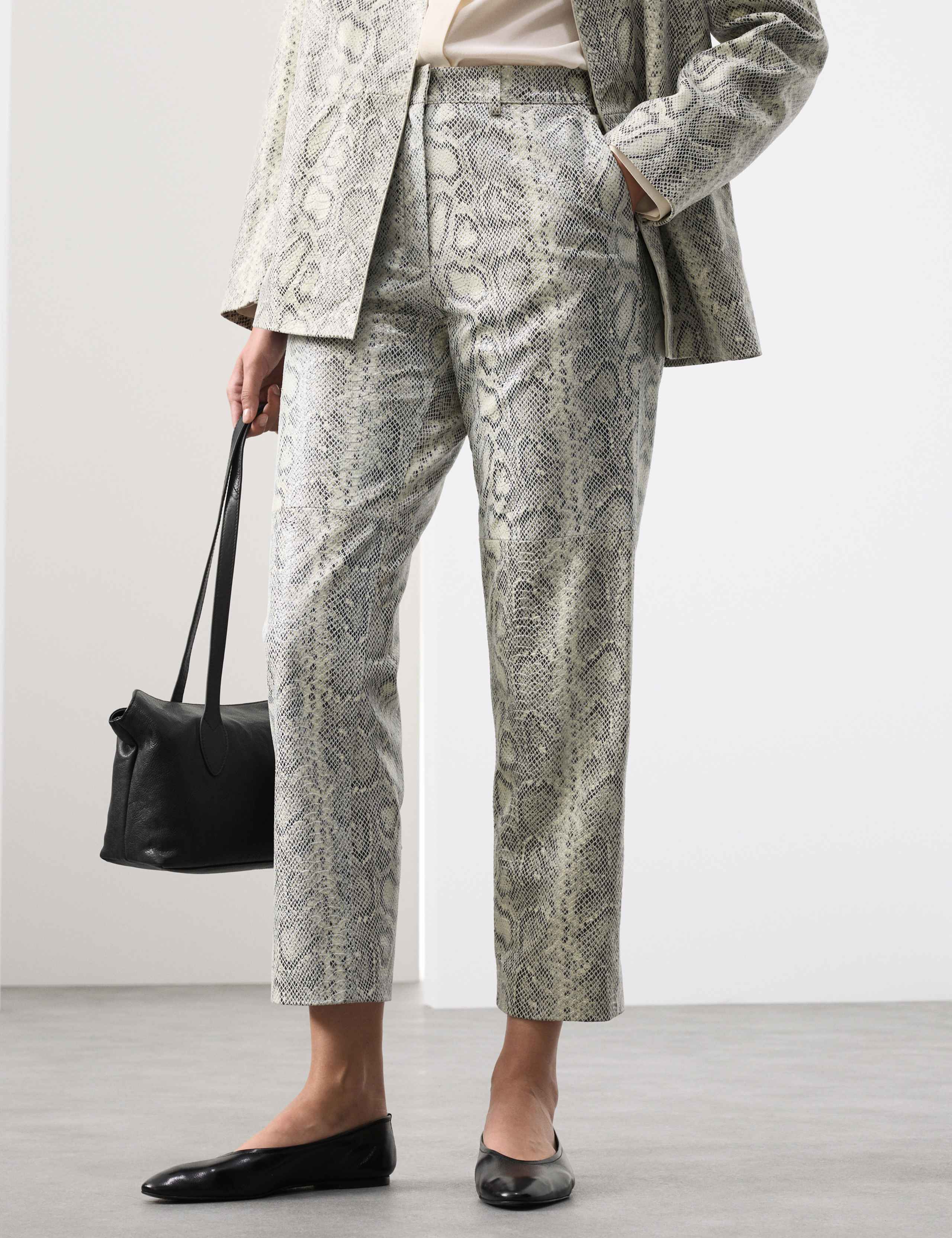 Leather Snakeskin Print Straight Leg Trousers 6 of 7