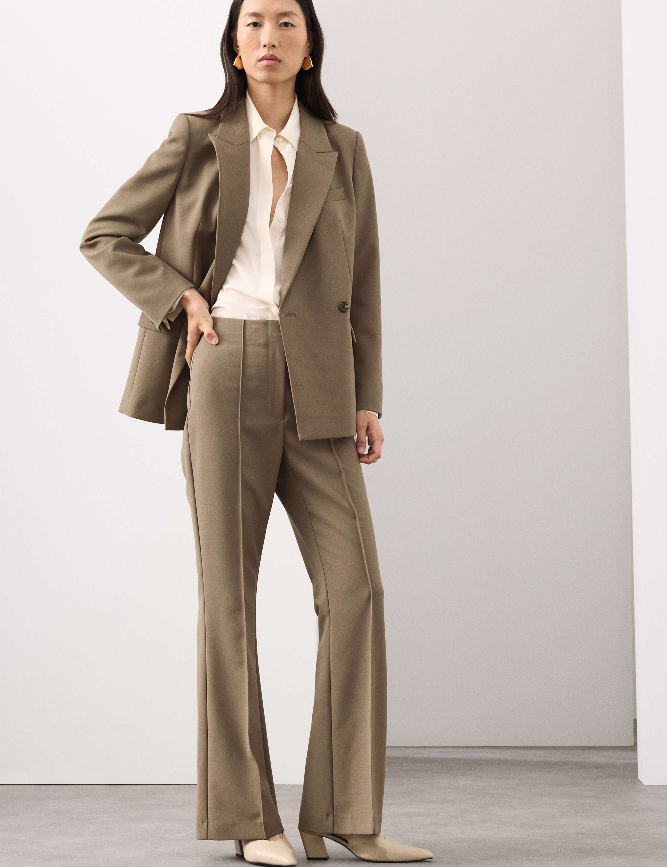 Wool Blend Seam Detail Flared Trousers 1 of 7