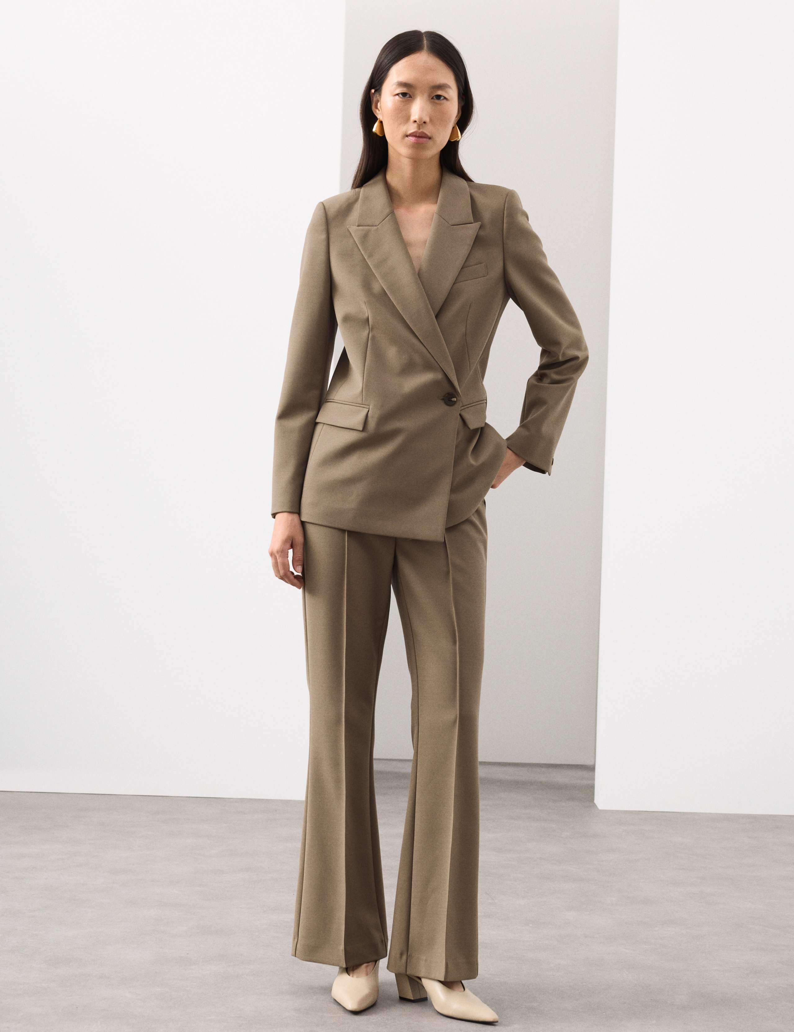 Wool Blend Seam Detail Flared Trousers 7 of 7