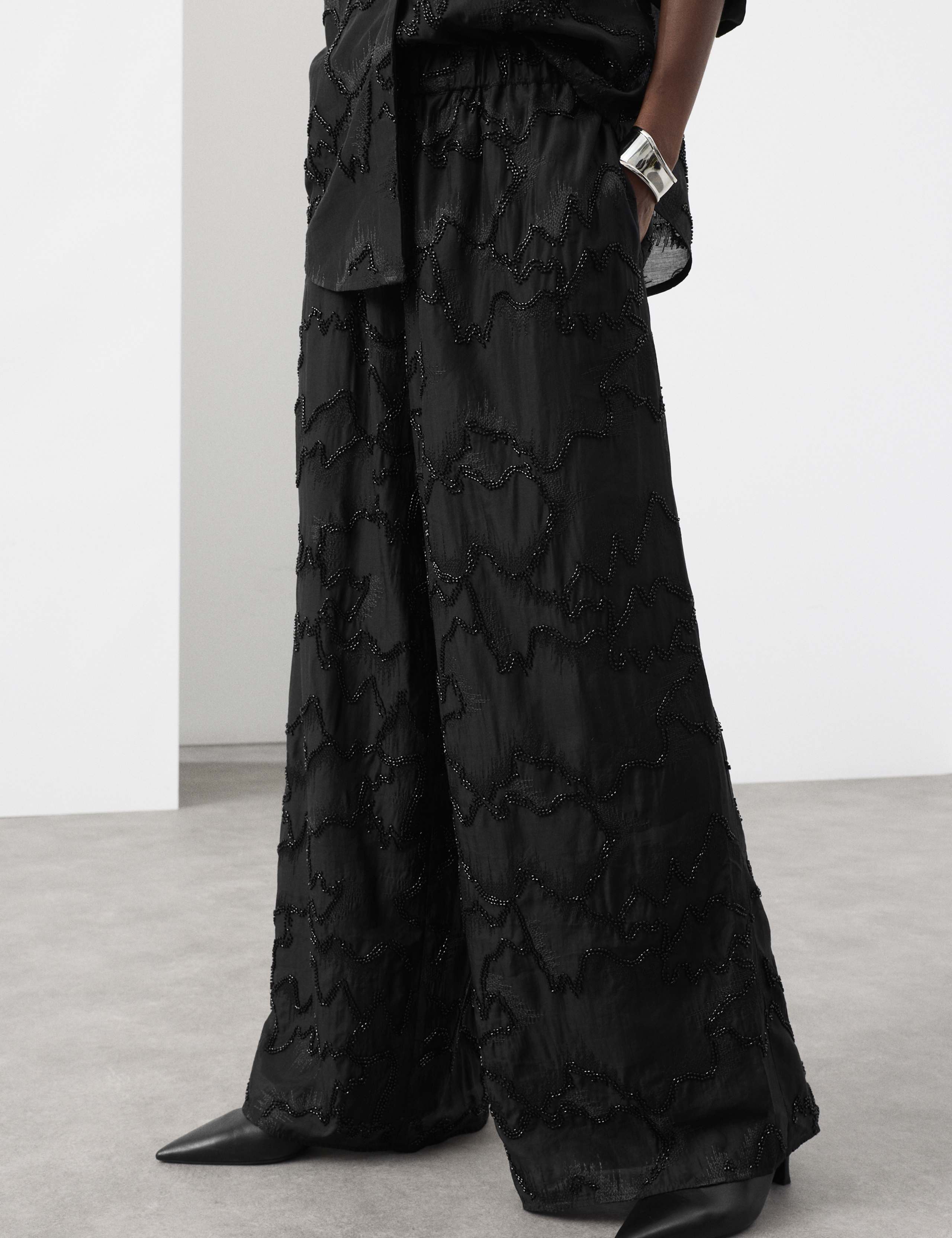 Lyocell Rich Beaded Wide Leg Trousers 1 of 7