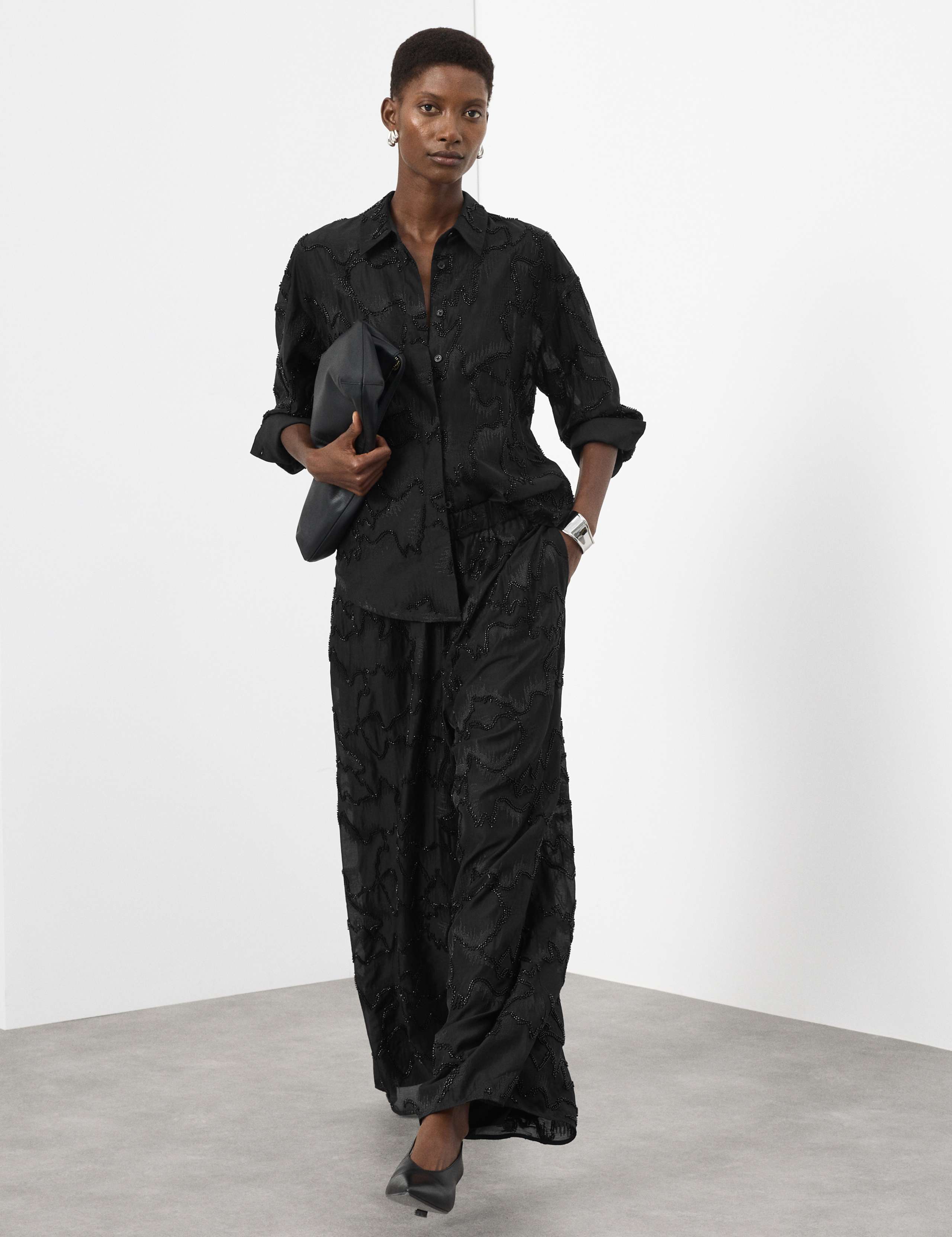 Lyocell Rich Beaded Wide Leg Trousers 3 of 7