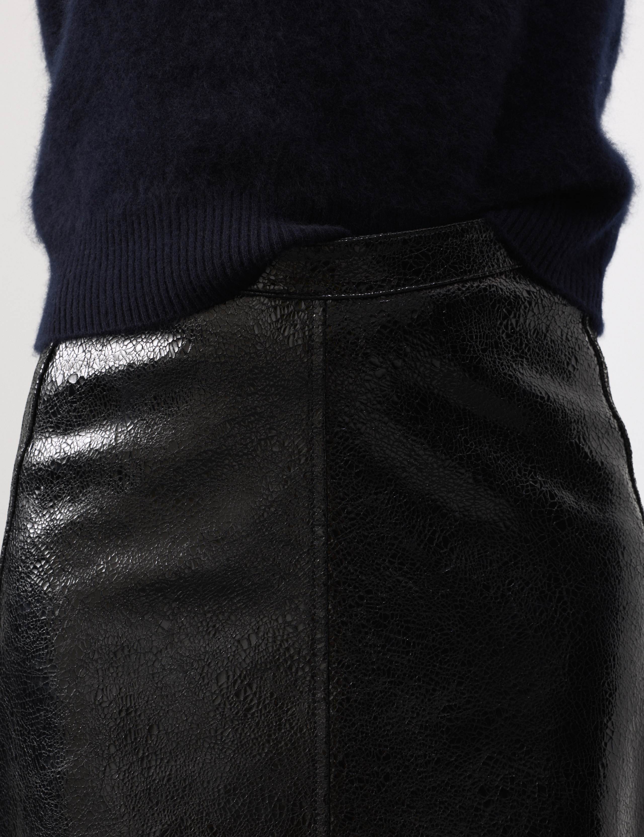 Leather Patent Textured Midi A-Line Skirt 3 of 6