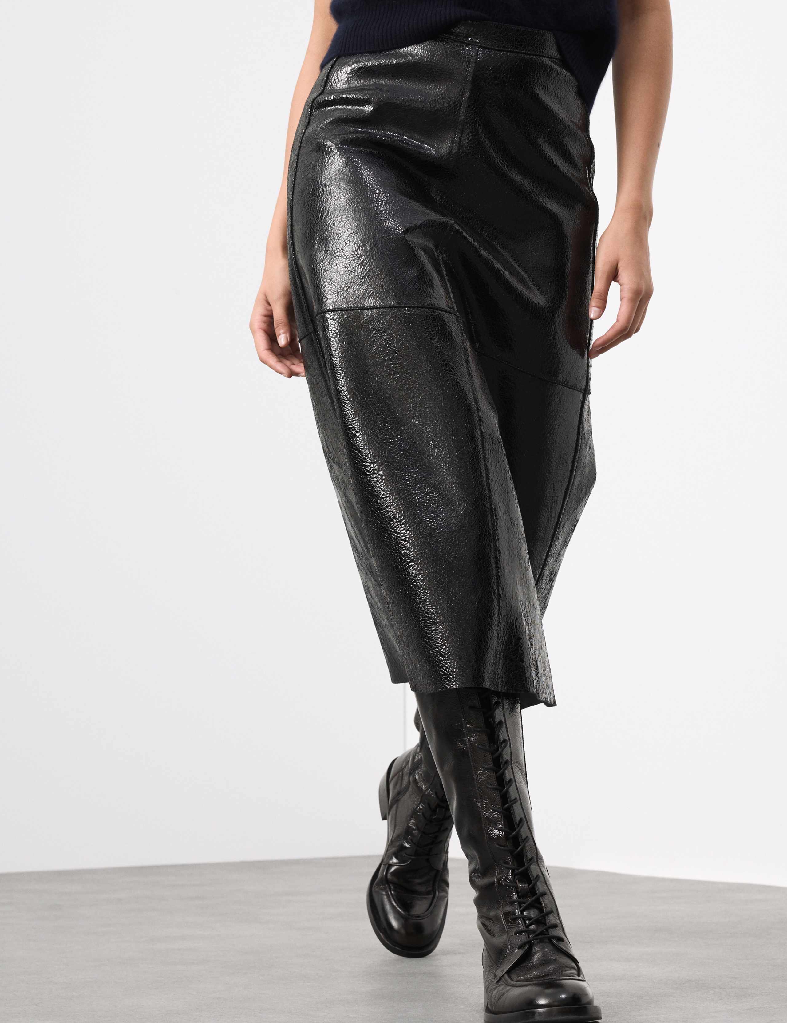 Leather Patent Textured Midi A-Line Skirt 4 of 6