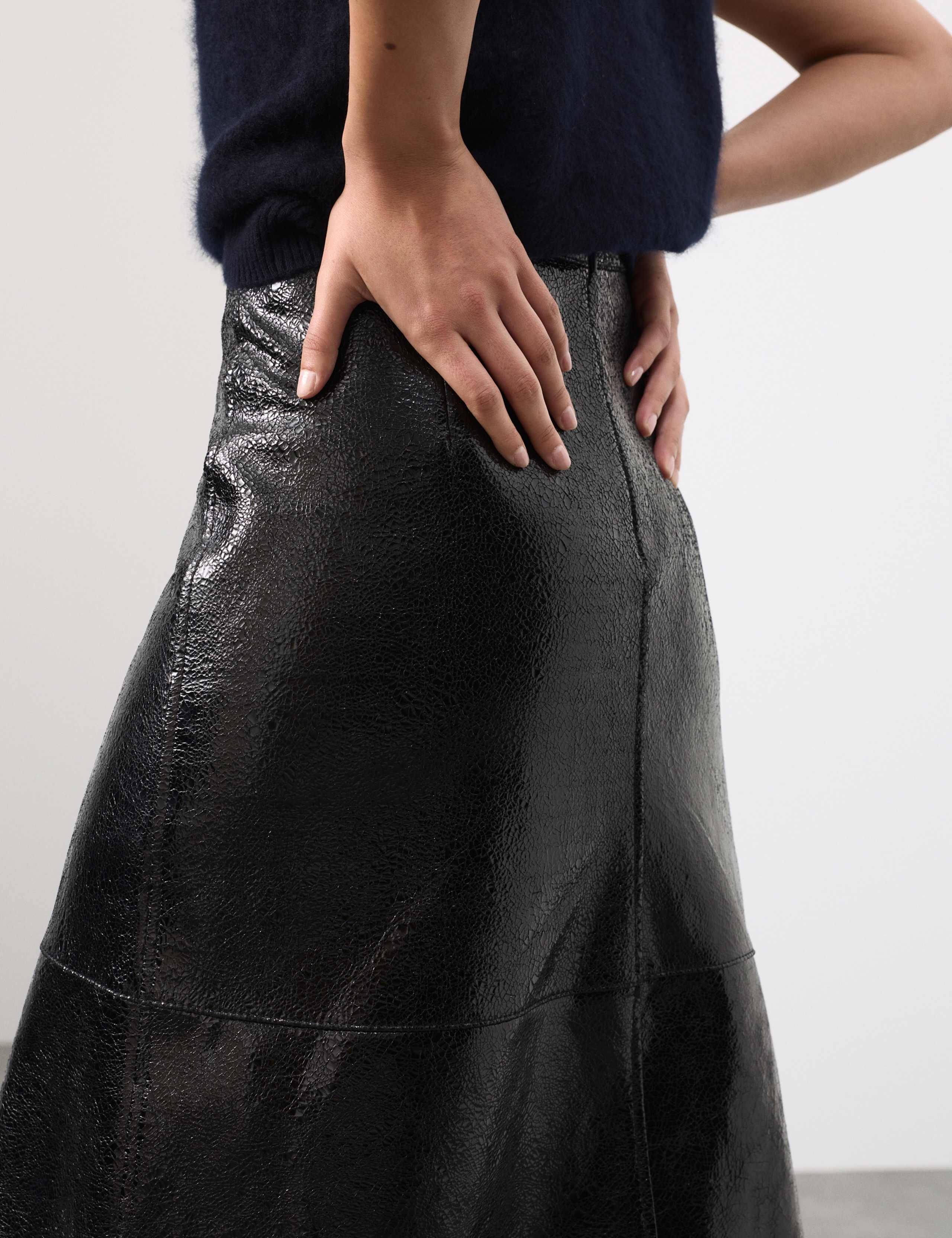 Leather Patent Textured Midi A-Line Skirt 5 of 6