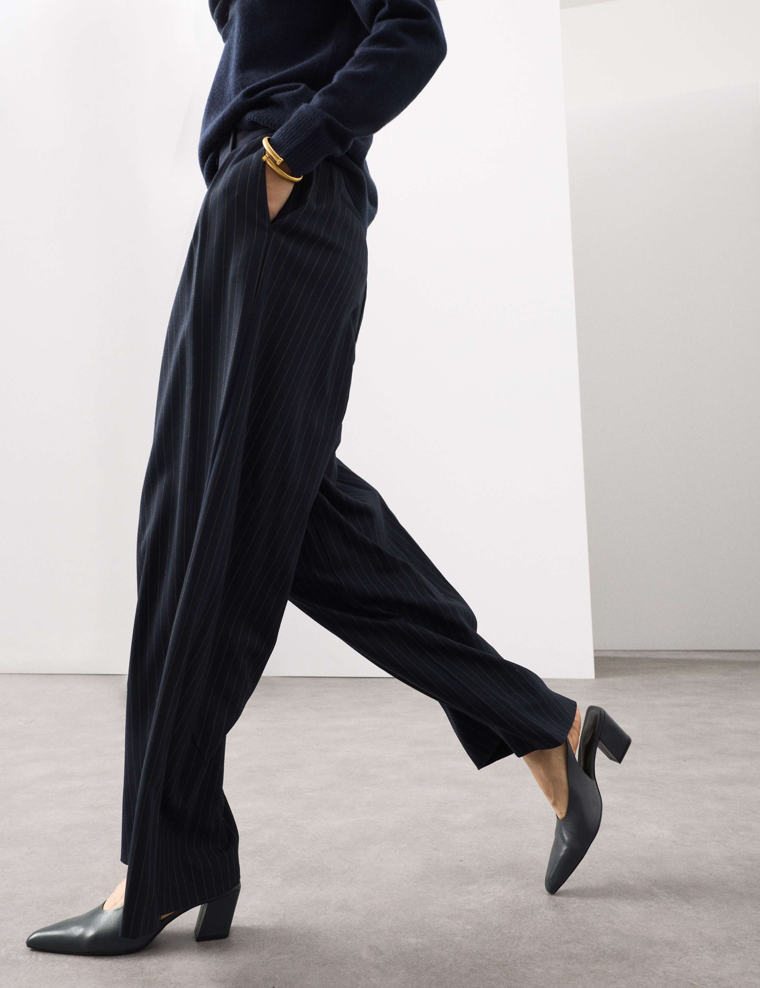 Wool Blend Pinstripe Wide Leg Trousers 3 of 5