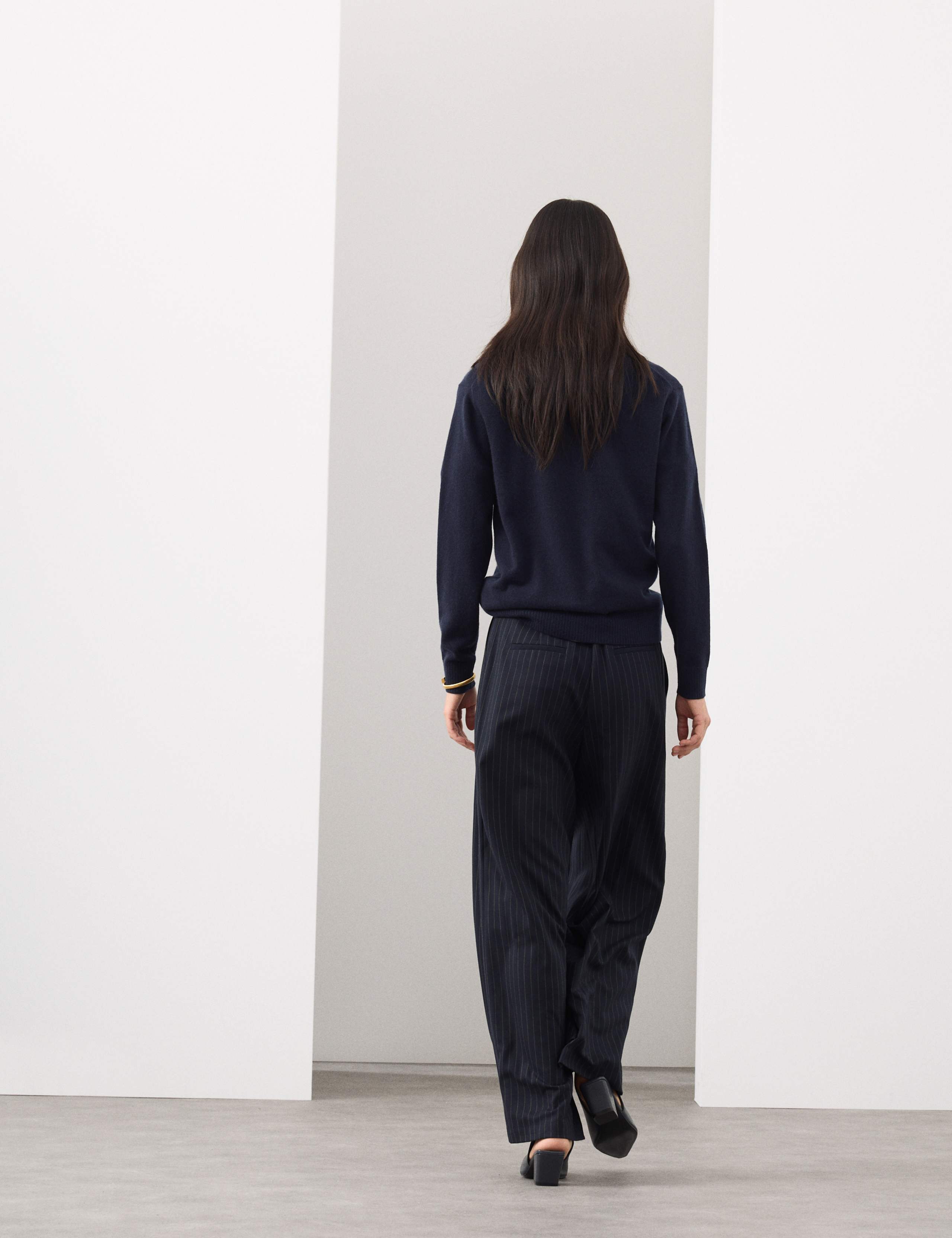 Wool Blend Pinstripe Wide Leg Trousers 4 of 5