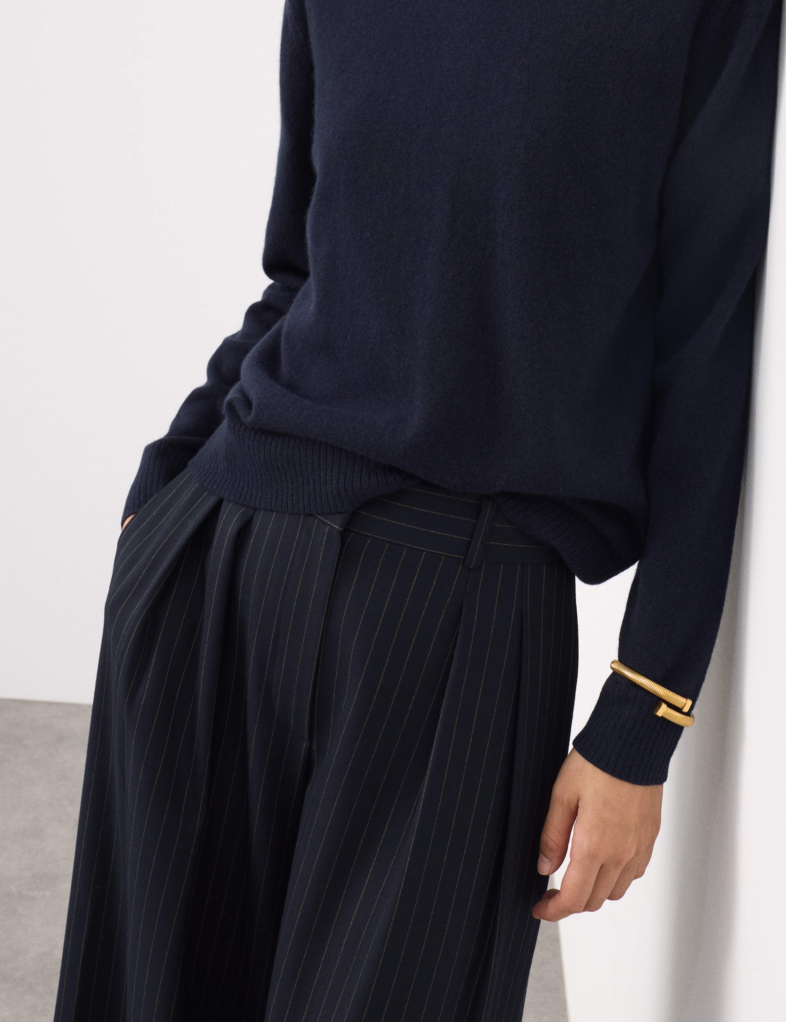 Wool Blend Pinstripe Wide Leg Trousers 5 of 5