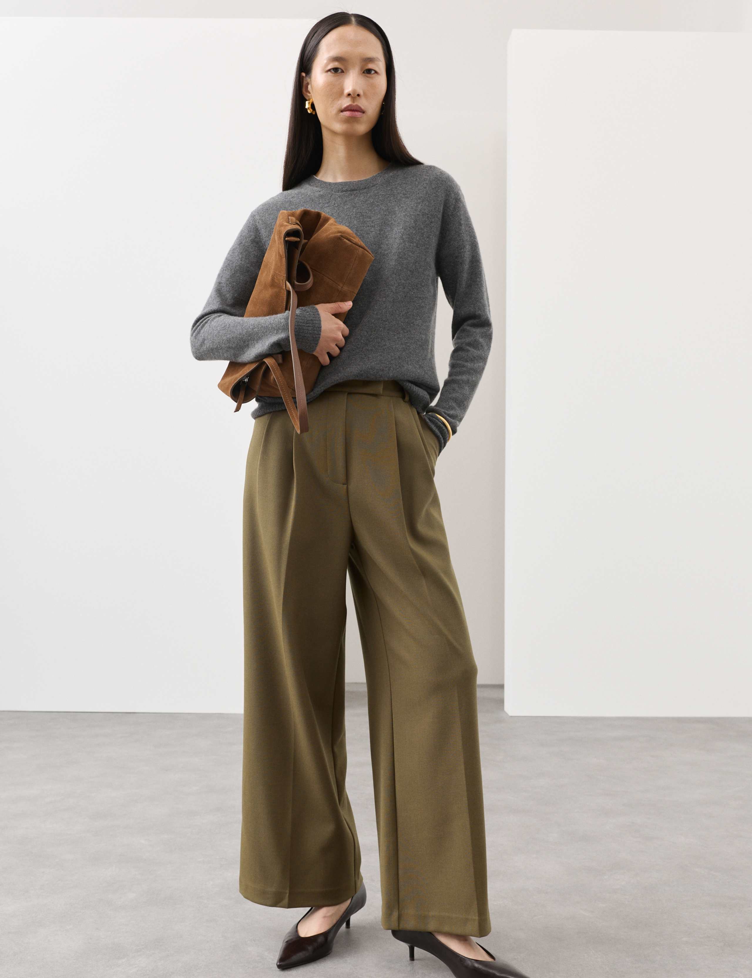 Tailored Wide Leg Trousers with Wool 1 of 7