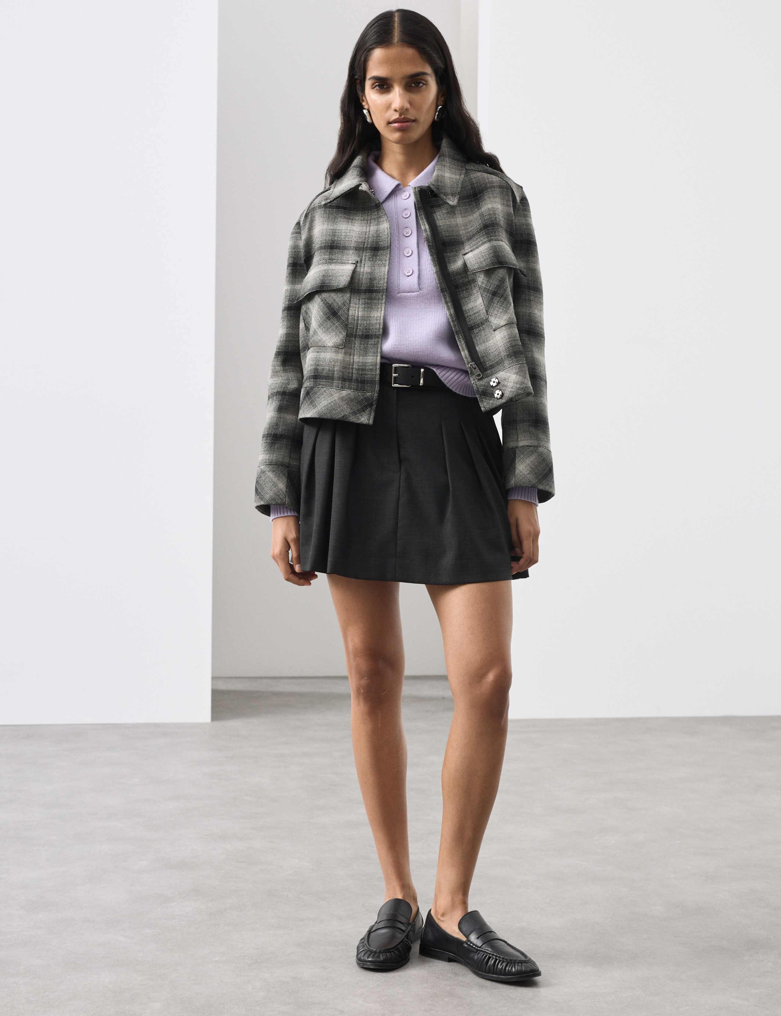 Wool Blend Belted Pleated Mini Skirt 3 of 5