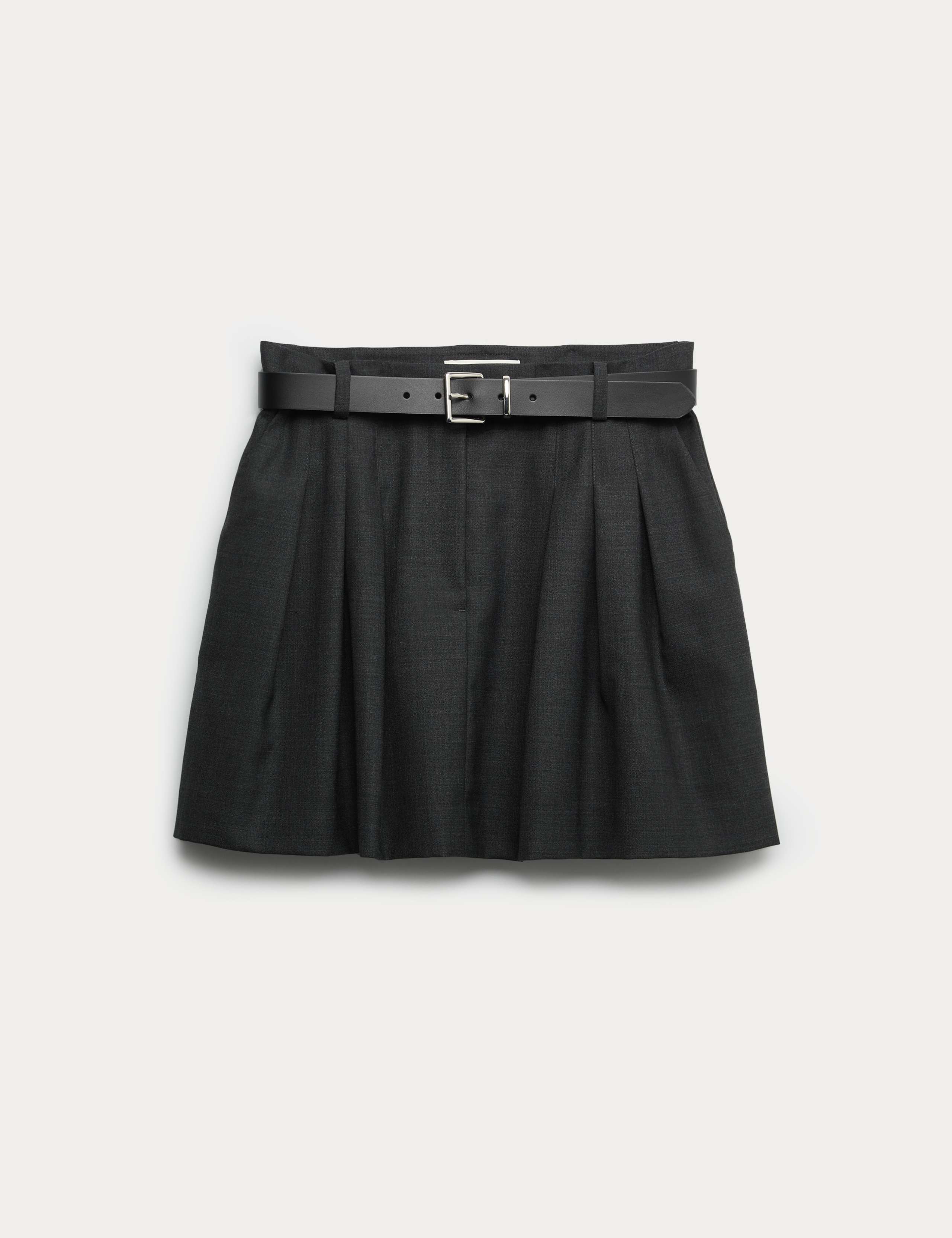Wool Blend Belted Pleated Mini Skirt 2 of 5