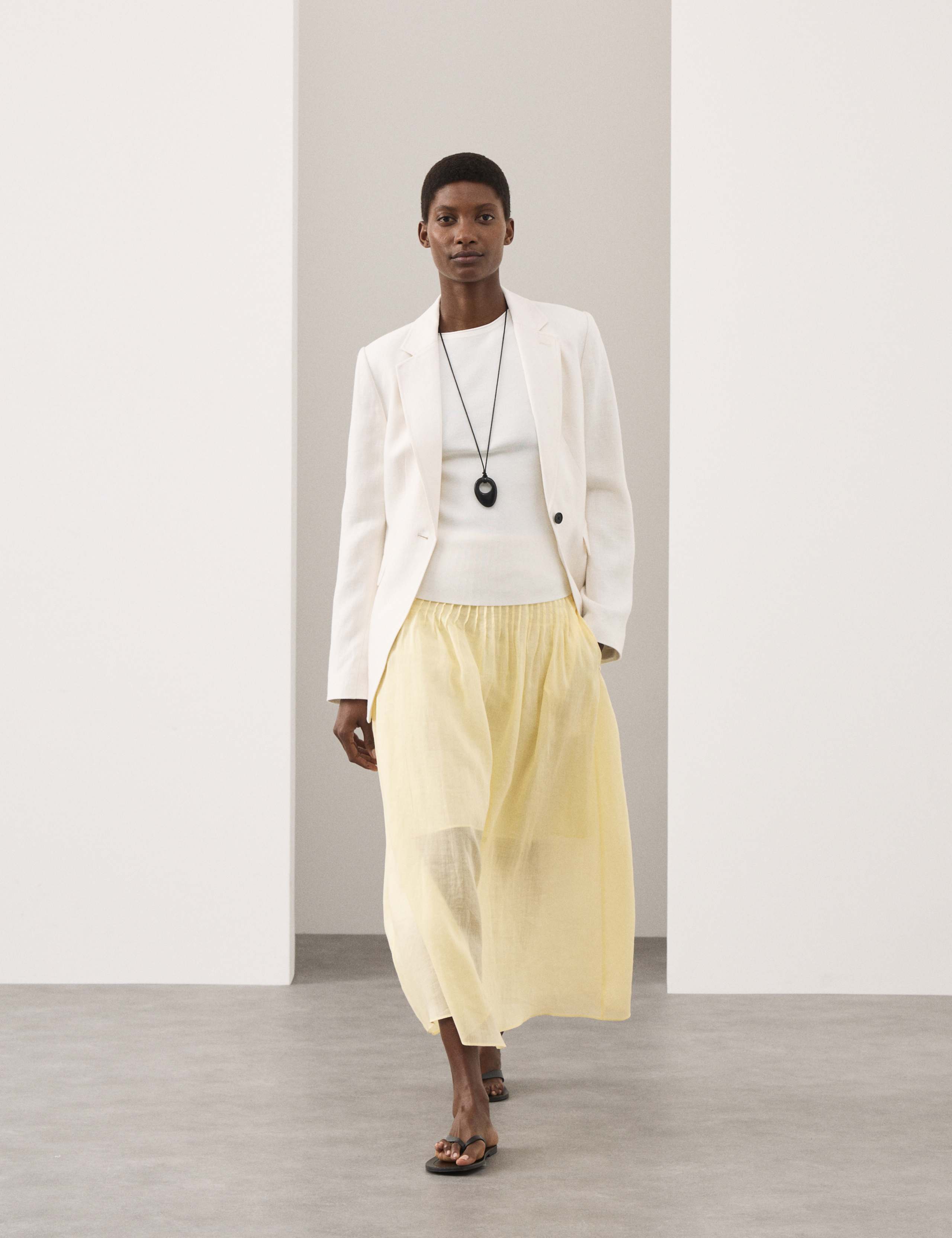 Pure Ramie Pintuck Maxi A-Line Skirt 3 of 6