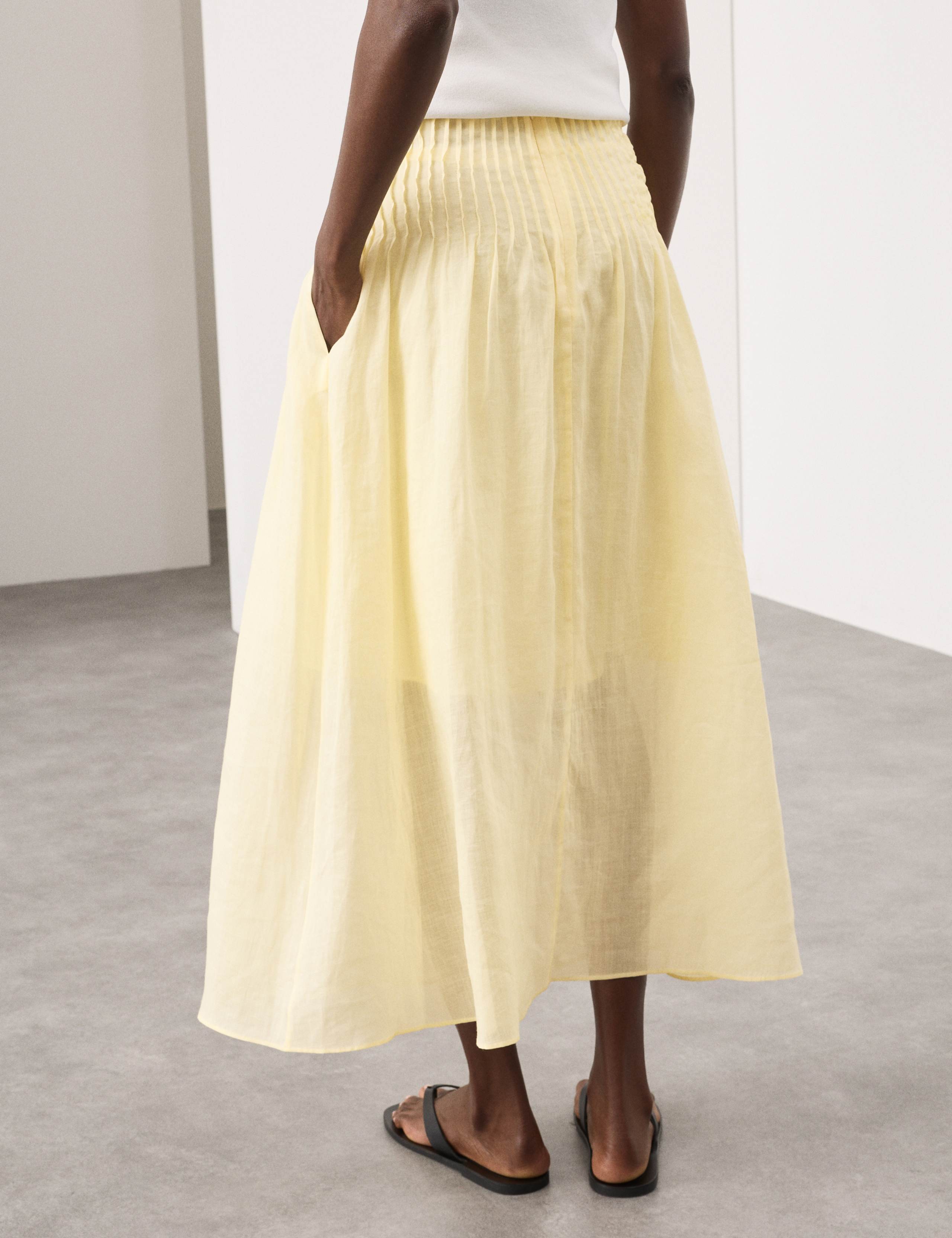 Pure Ramie Pintuck Maxi A-Line Skirt 4 of 6